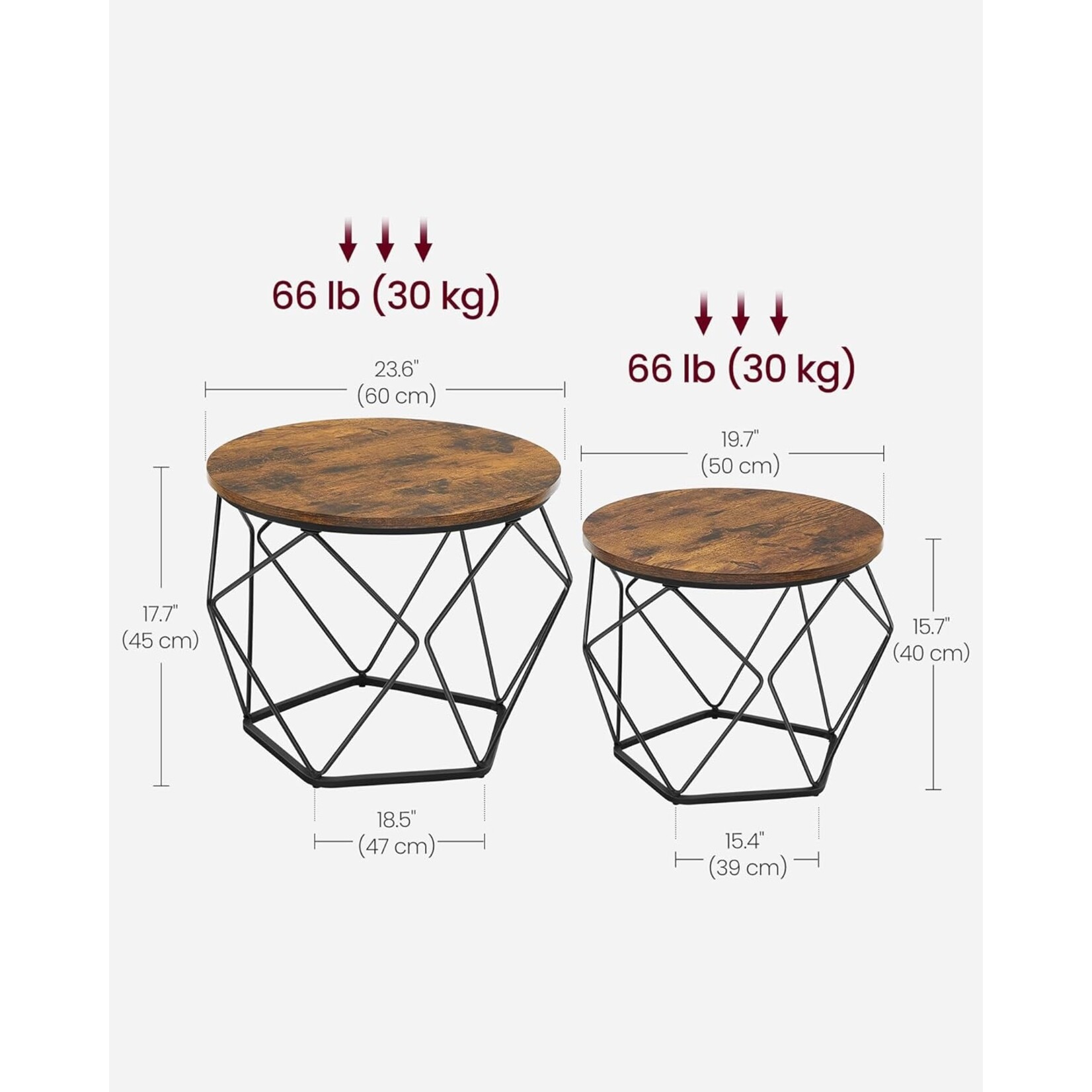 Parya Home Parya Home round coffee table, set of 2, living room table, side table, vintage flair, removable tabletop, for living room, vintage brown-ink black