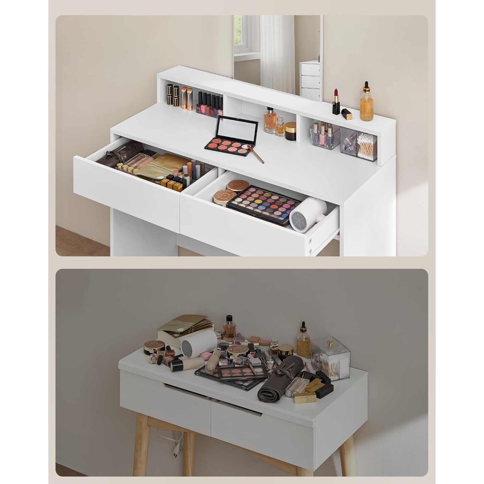 Bobbel Home Bobbel Home - Kaptafel met rechthoekige spiegel - Met 2 lades & 3 open vakken - Wit