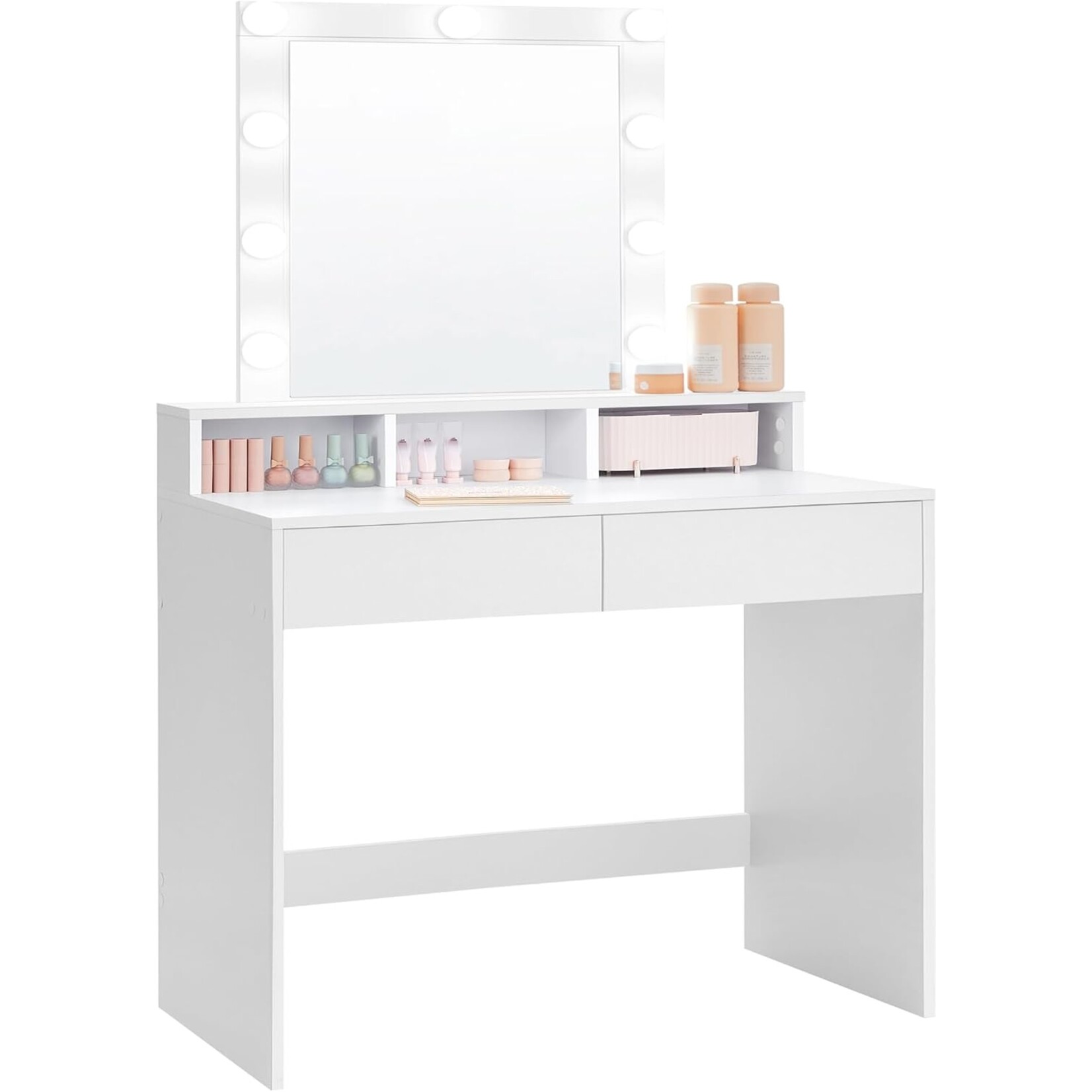 Bobbel Home Bobbel Home - White Dressing table - Rectangular mirror - Light bulbs - 2 drawers and 3 open compartments - White