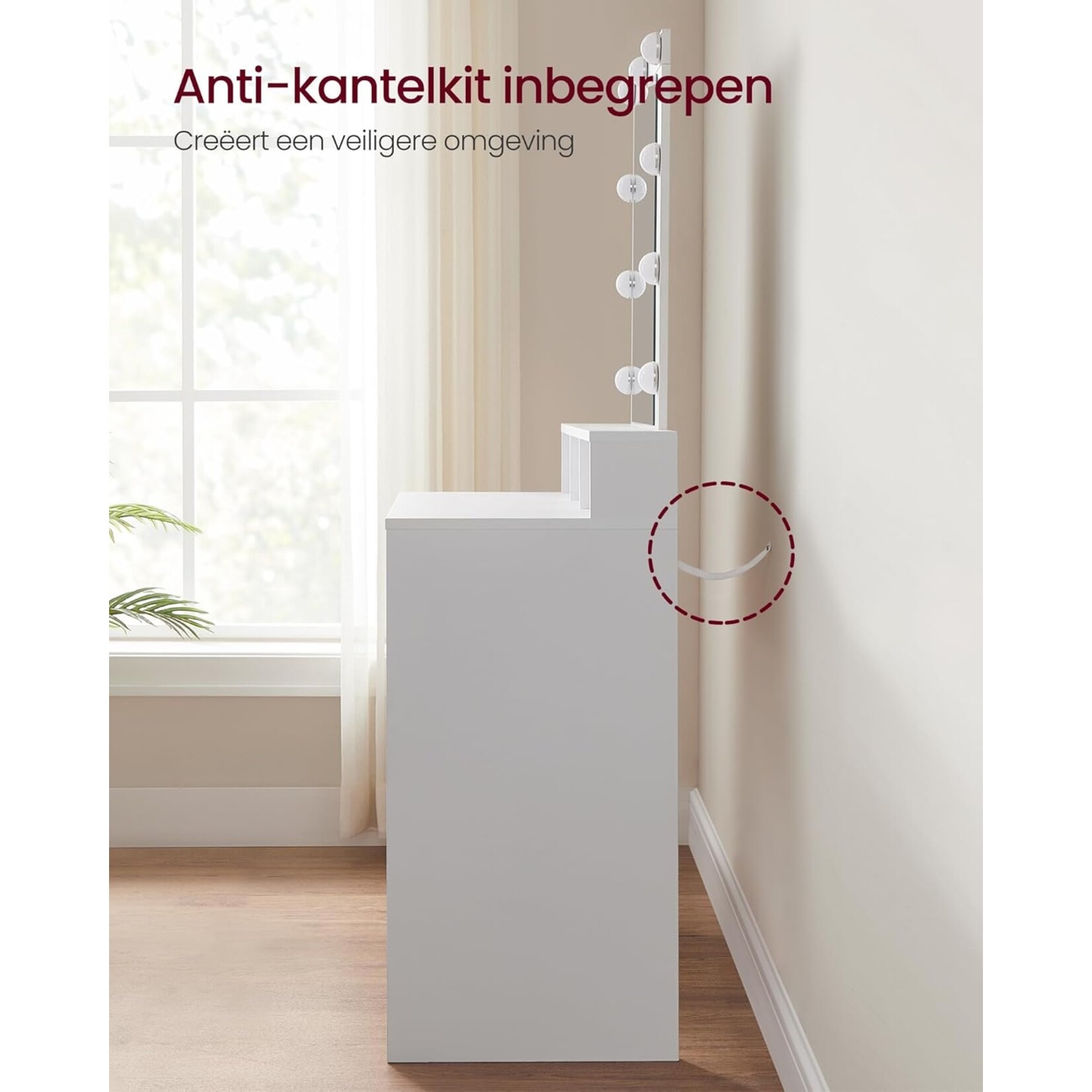 Bobbel Home Bobbel Home - White Dressing table - Rectangular mirror - Light bulbs - 2 drawers and 3 open compartments - White