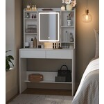 Bobbel Home Moderne Witte Make-up tafel met Instelbare LED Verlichting - Kaptafel met Spiegel, 2 Laden en Aanpasbare Planken - Stijlvolle Opslag voor Make-up