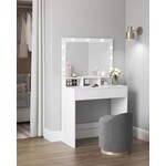 Bobbel Home Bobbel Home - Witte Kaptafel - Rechthoekige spiegel - Gloeilampen - 2 lades en 3 open vakken - Wit