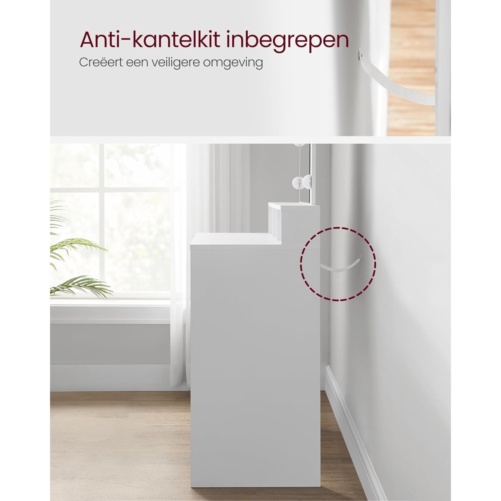 Bobbel Home Bobbel Home - Witte Kaptafel - Rechthoekige spiegel - Gloeilampen - 2 lades en 3 open vakken - Wit