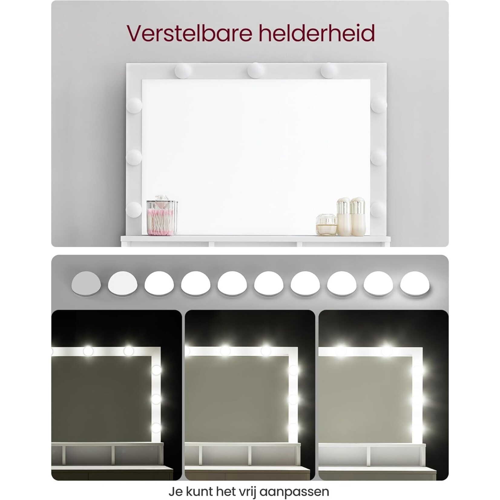 Bobbel Home Bobbel Home - White Dressing table - Rectangular mirror - Light bulbs - 2 drawers and 3 open compartments - White - Copy - Copy