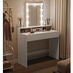 Parya Home Parya Home Dressing table, dressing table with folding mirror and 2 drawers, cosmetic table with 3 open compartments, dressing table, for make-up, modern, white - Copy