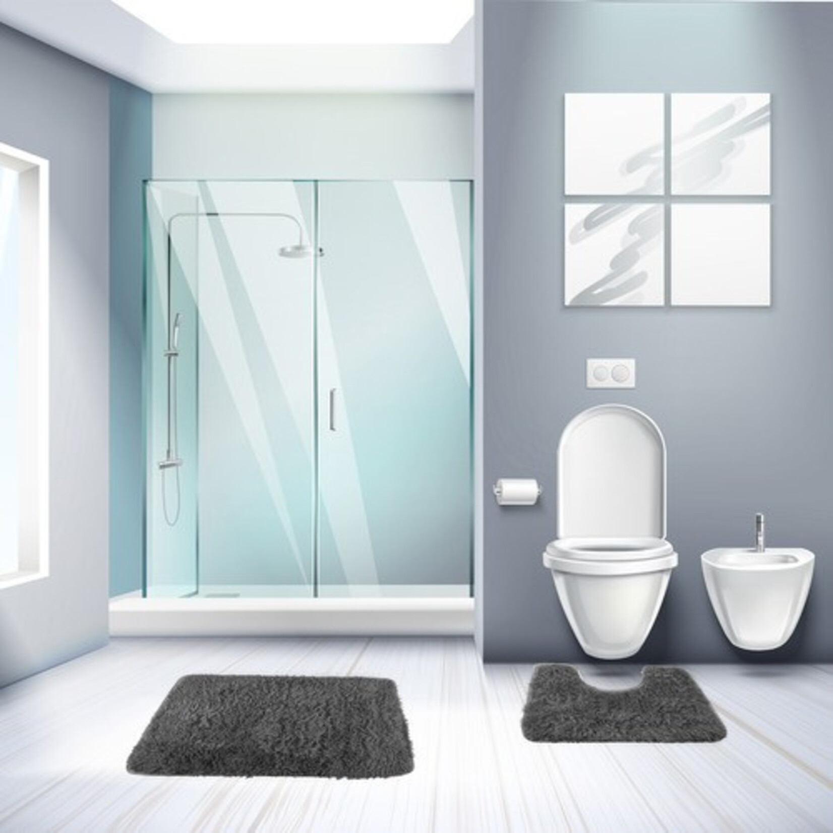 Parya Home Bathroom mat set - Complete 3-piece bathroom set with non-slip - Gray