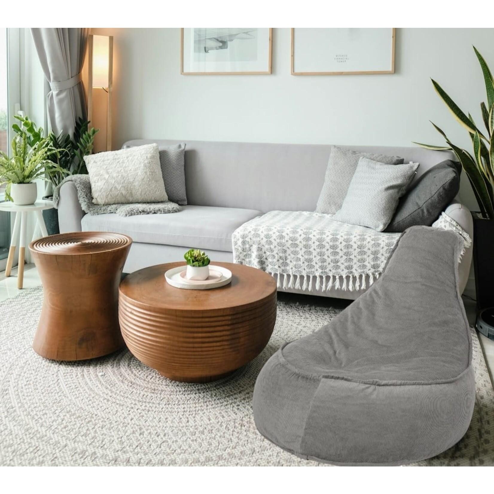 Bobbel Home Bobbel Home -  Zitzak Stoelvorm - Santiago - Ribstof – Zitstoel - Junior - 100 liter - Curduroy - Voor Binnen - Grijs