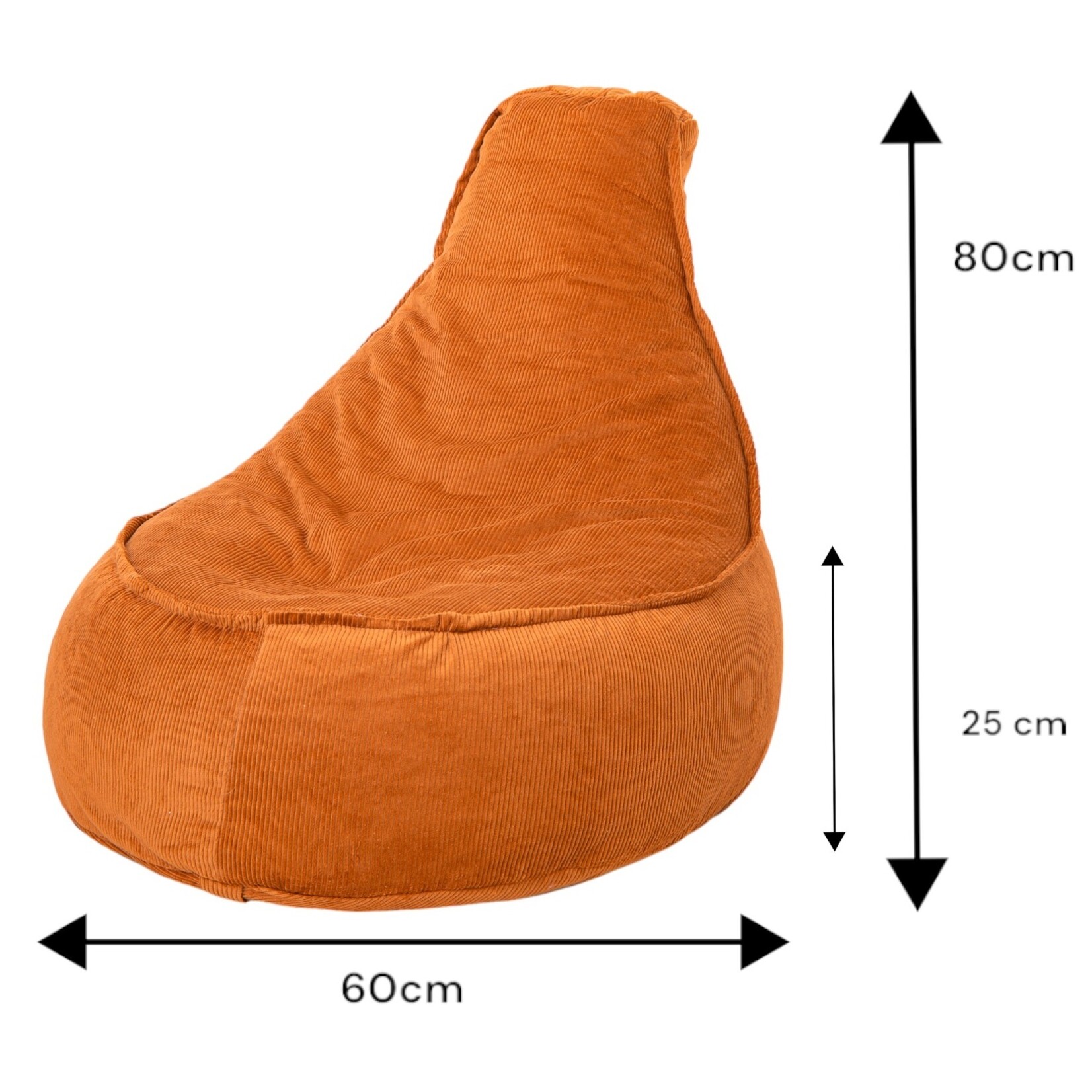 Bobbel Home Bobbel Home -  Zitzak Stoelvorm - Santiago - Ribstof – Zitstoel - Junior - 100 liter - Curduroy - Voor Binnen - Oranje