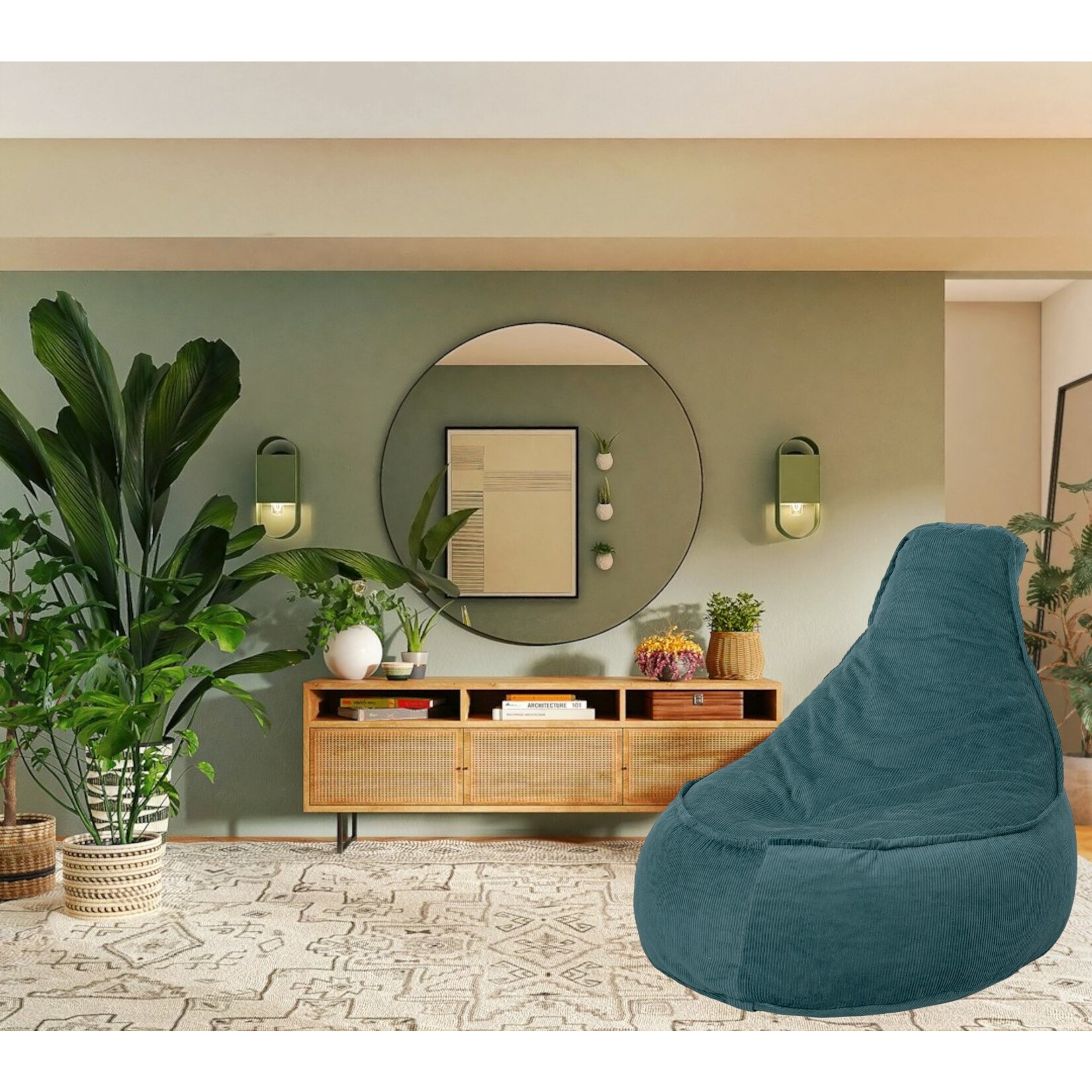 Bobbel Home Bobbel Home - Seat Bag Chair Shape - Santiago - Rib Fabric - Seat Chair - Junior - 100 liters - Curduroy - For Indoor - Petrol