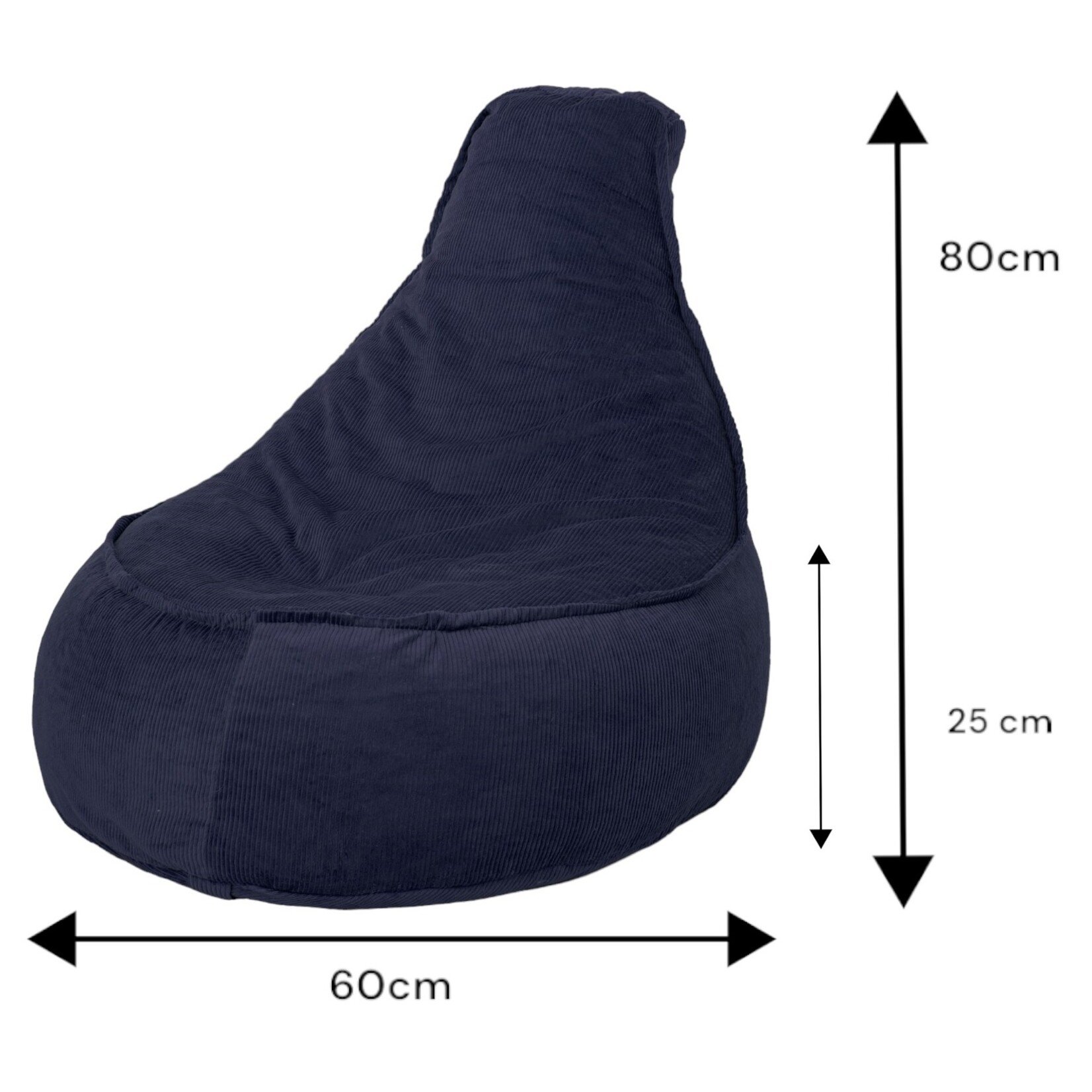 Bobbel Home Bobbel Home -  Zitzak Stoelvorm - Santiago - Ribstof – Zitstoel - Junior - 100 liter - Curduroy - Voor Binnen - Navy