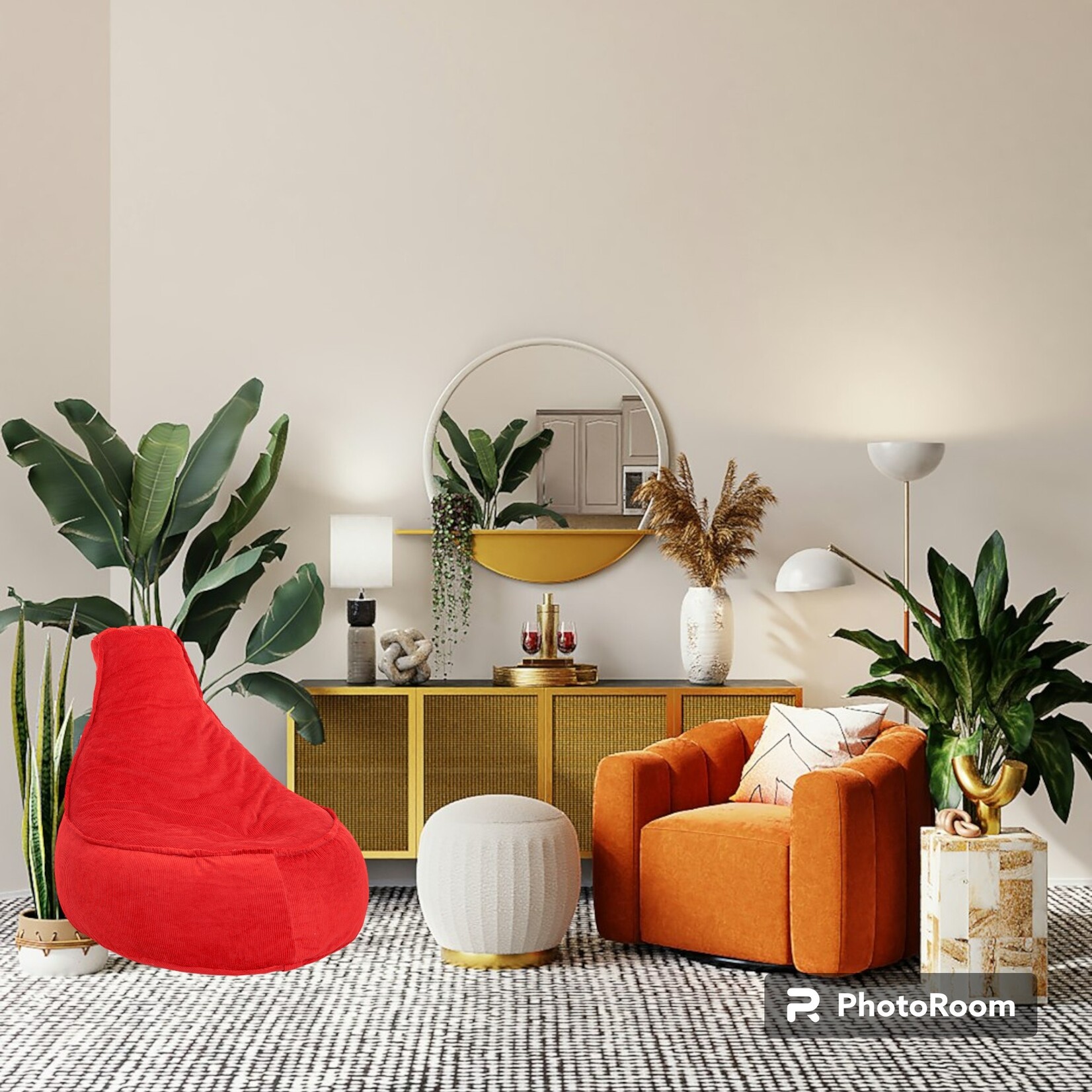 Bobbel Home Bobbel Home -  Zitzak Stoelvorm - Santiago - Ribstof – Zitstoel - Junior - 100 liter - Curduroy - Voor Binnen - Rood