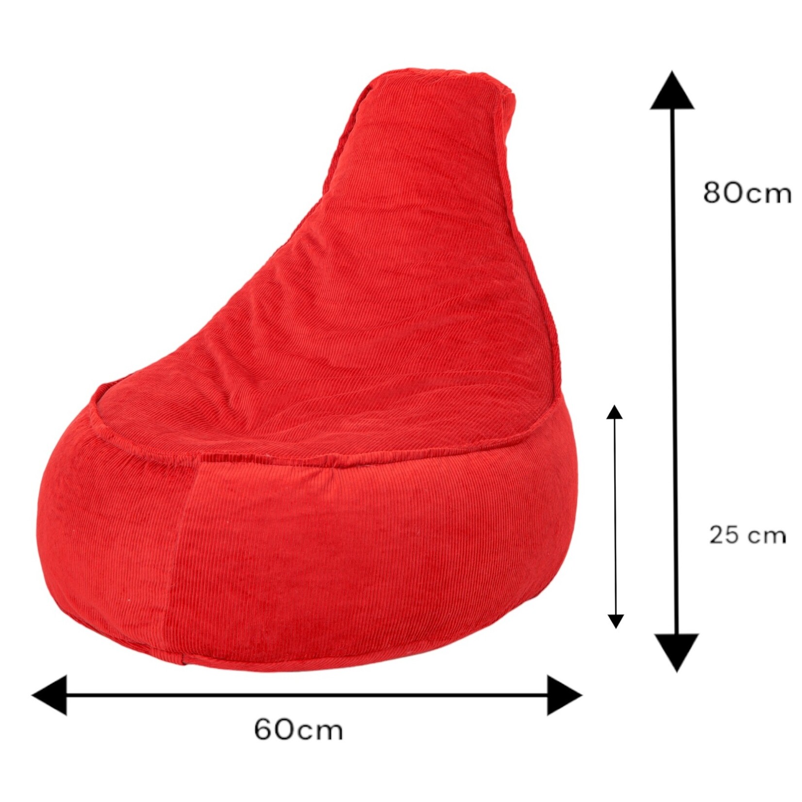 Bobbel Home Bobbel Home -  Zitzak Stoelvorm - Santiago - Ribstof – Zitstoel - Junior - 100 liter - Curduroy - Voor Binnen - Rood