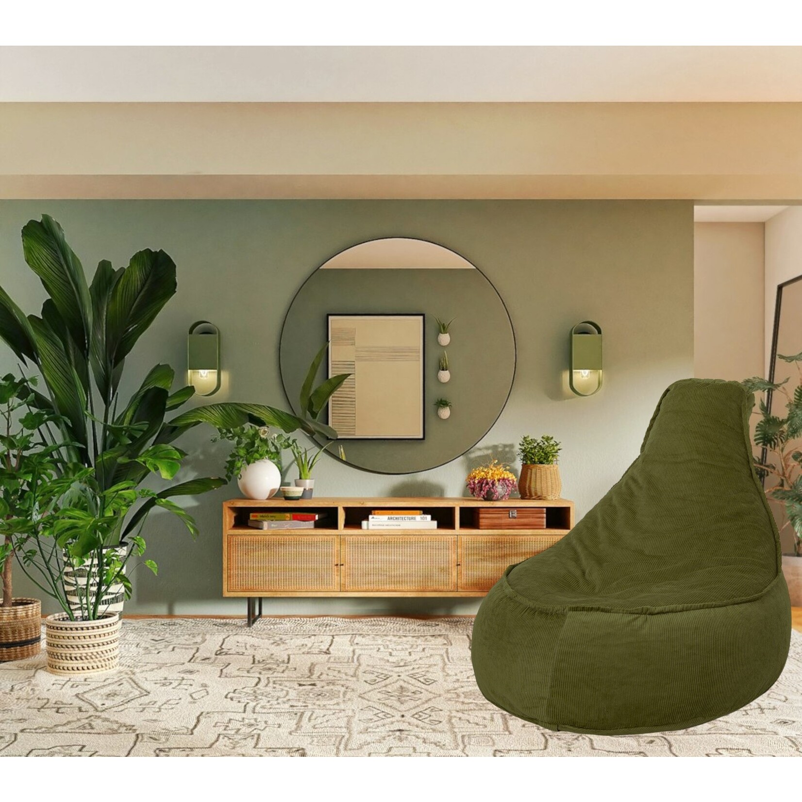 Bobbel Home Bobbel Home - Seat Bag Chair Shape - Santiago - Rib Fabric - Seat Chair - Junior - 100 liters - Curduroy - For Indoor - Hunter