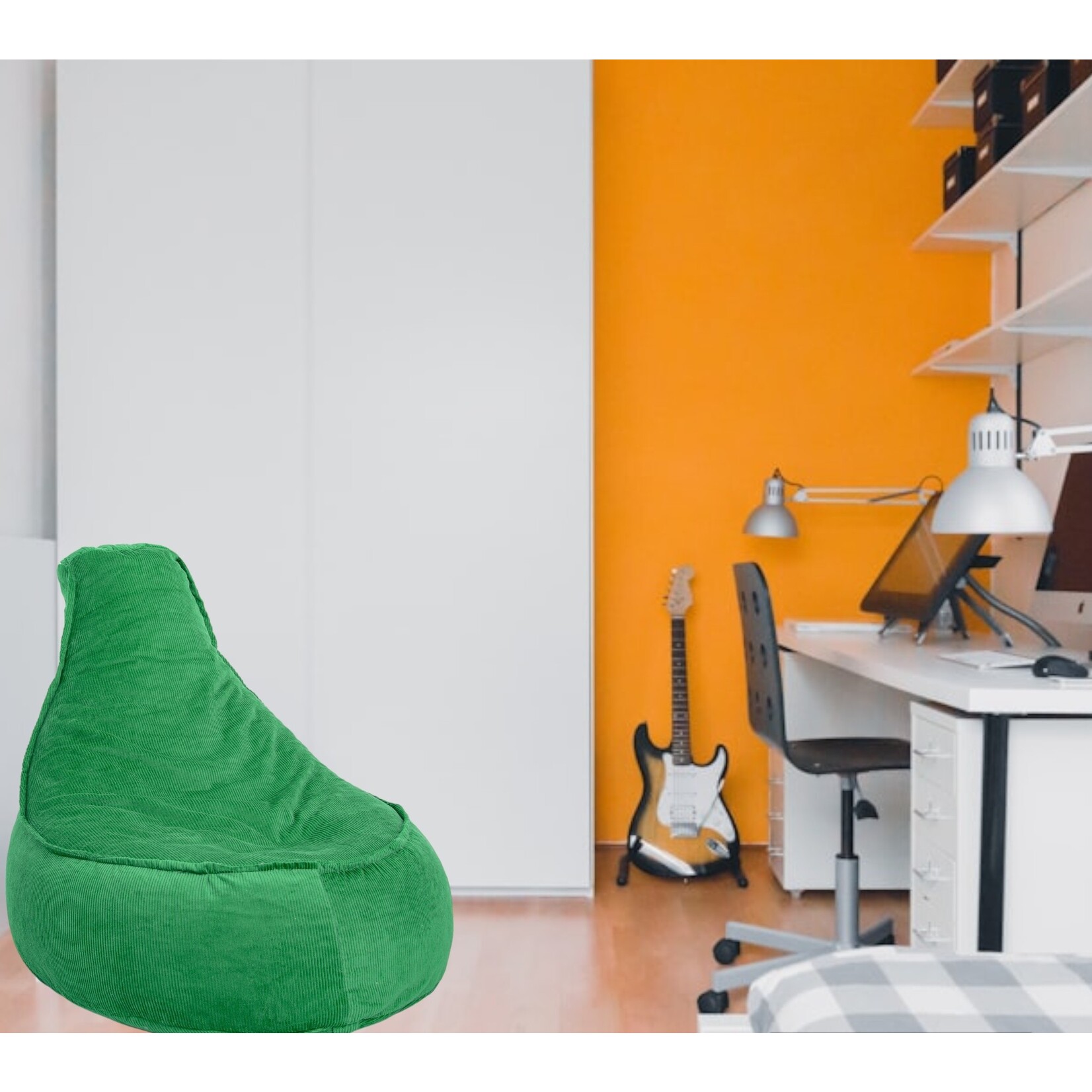 Bobbel Home Bobble Home - Beanbag Chair Shape - Santiago - Rib Fabric - Seat Chair - Junior - 100 liters - Curduroy - For Indoor - Green