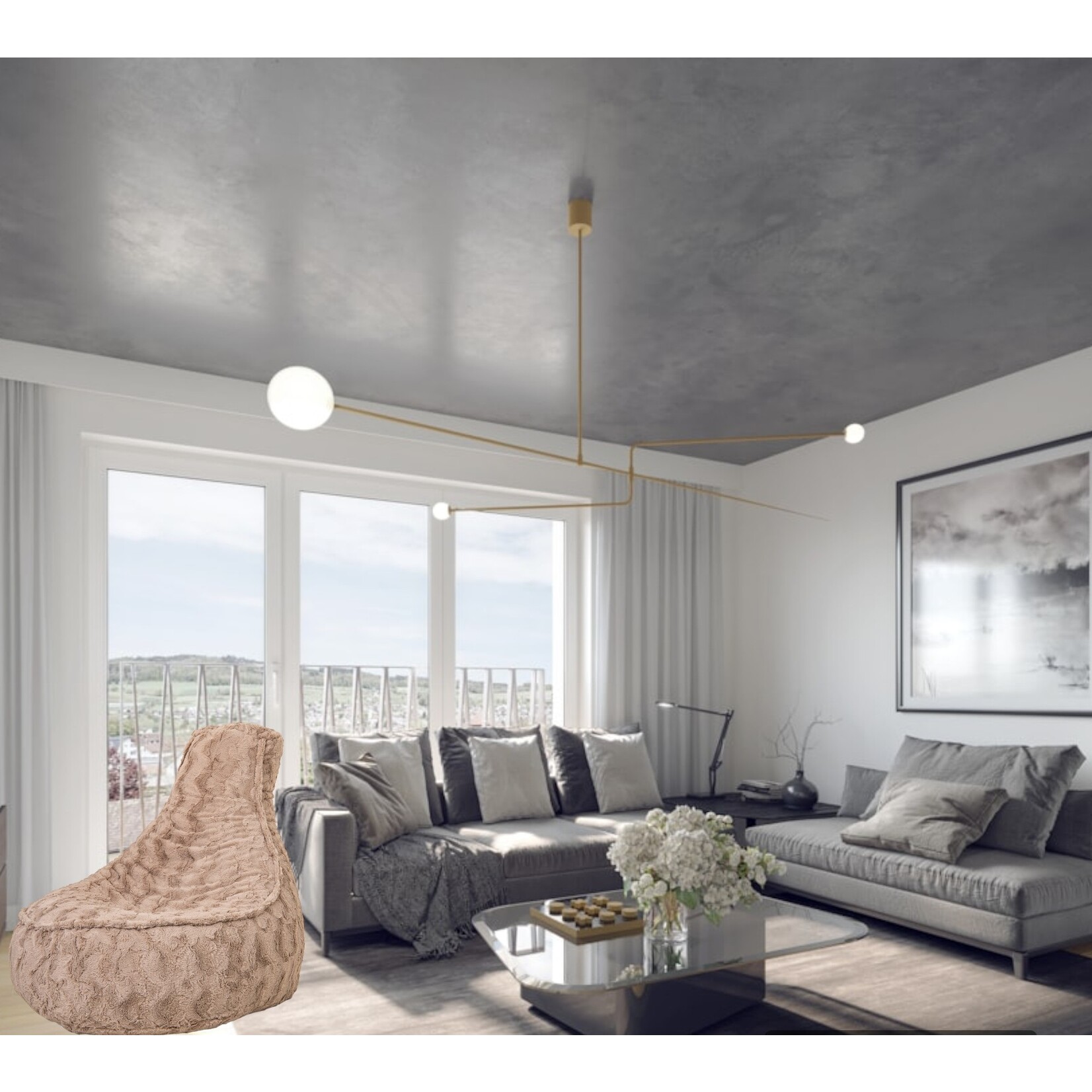 Drop & Sit Chair Beanbag Fur - Beige - Senior