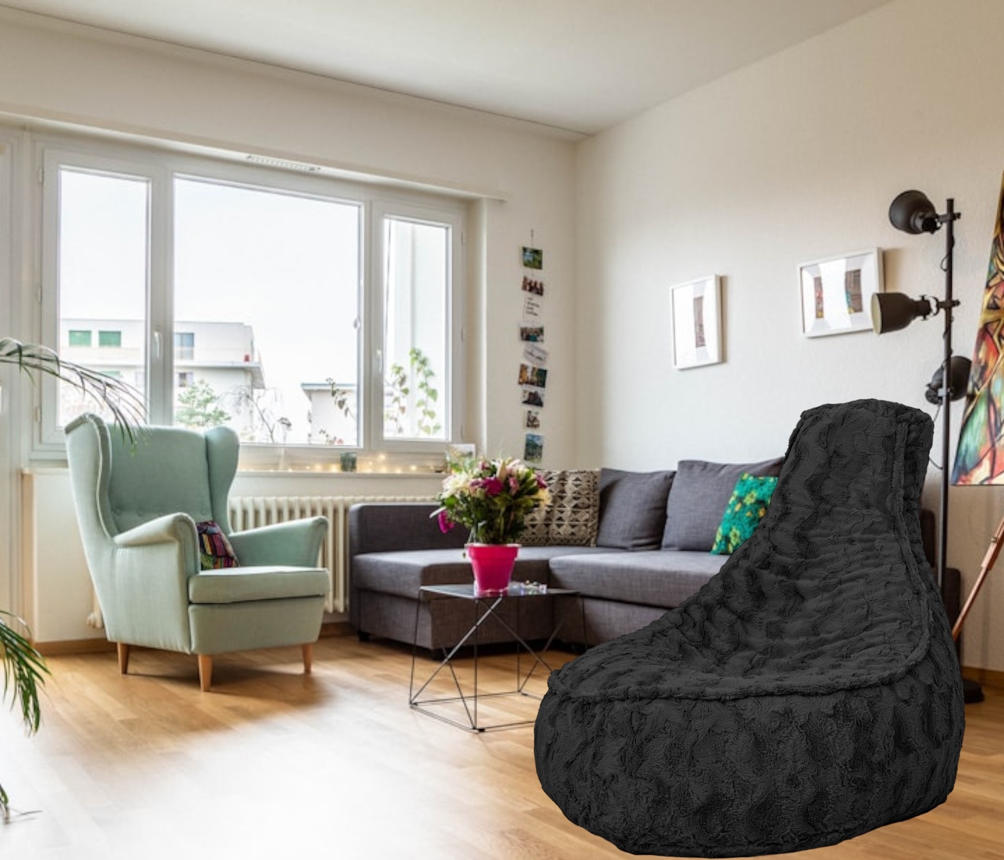 Bean Bag Chair (alleen hoes, geen vuller) , Room Decor Lounge stoel zitzak zachte pluizige PV fluwelen luie slaapbank, woonkamer slaapkamer meubels, machine wasbaar, lederen poeder, 4FT (135 x 65 cm
