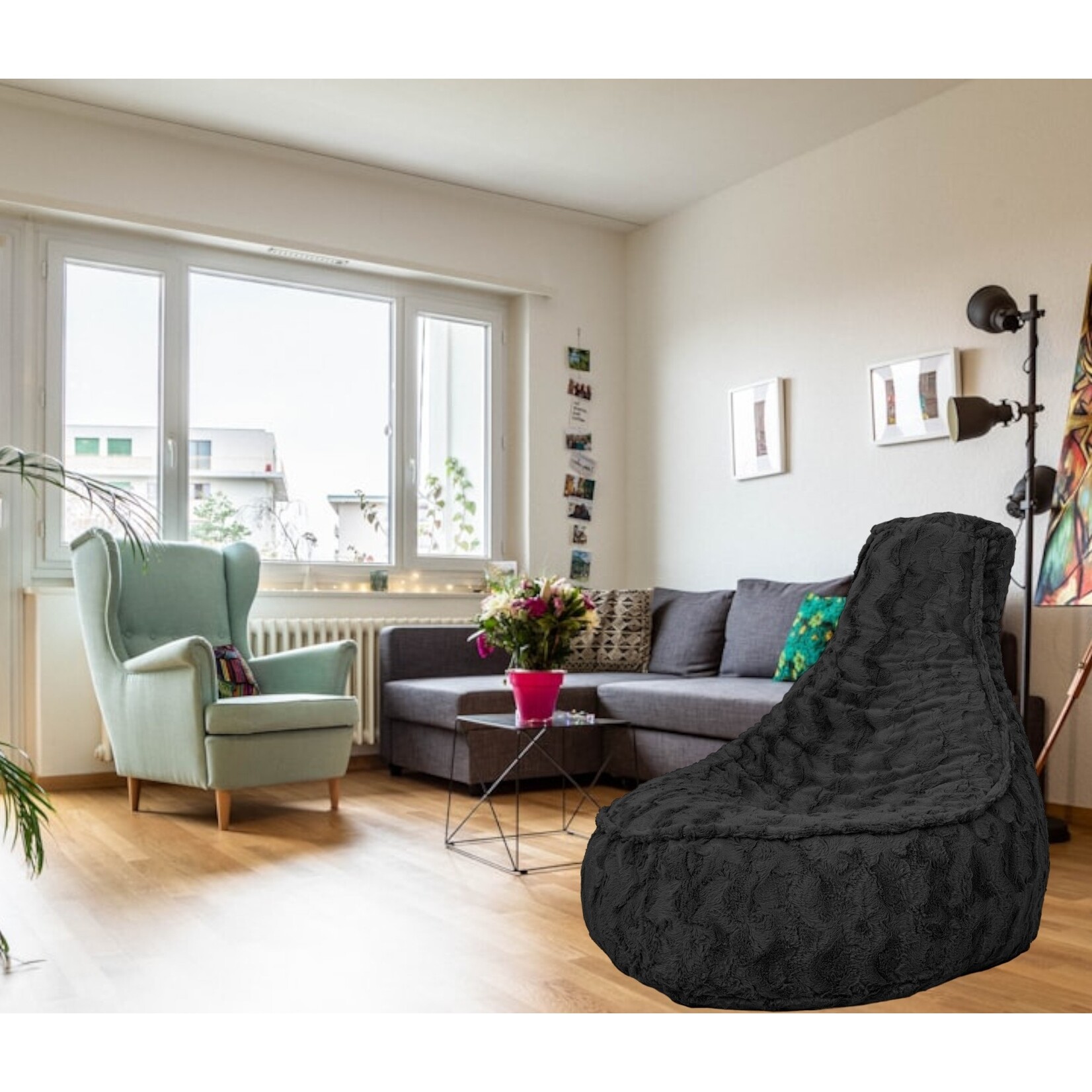Bobbel Home Bobble Home - Beanbag Chair Shape - Florance - Faux fur - Lounge chair - 100 liters - Durable - For Indoor - Black