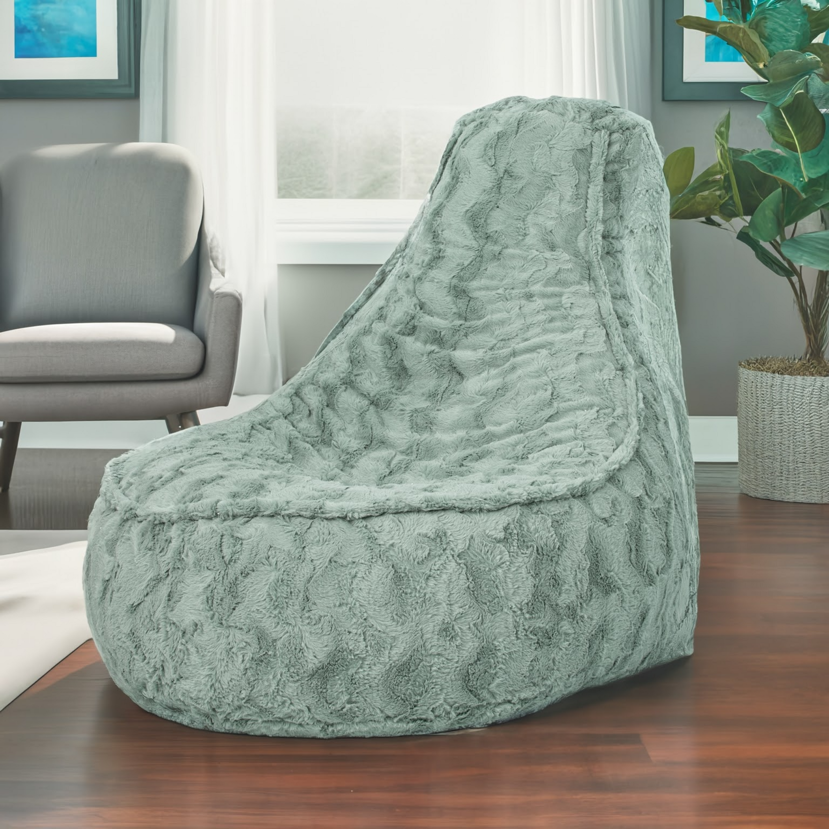 Bobbel Home Bobbel Home - Zitzak Stoelvorm - Florance - Faux fur - Zitstoel - 100 liter - Duurzaam - Voor Binnen - Groen