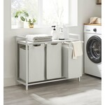 Wasmand Met 3 Vakken, Uittrekbaar Wassorteerder, Afneembaar Waszak, 3 X 38L, 92,5 X 33 X 72 Cm, Wit