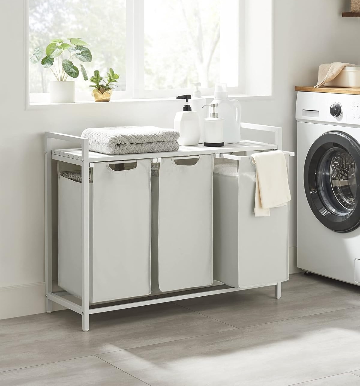Wasmand 4 Vakken - Was Sorteren - Wasmand Op Wielen - Was Organizer - Wasverzamelaar