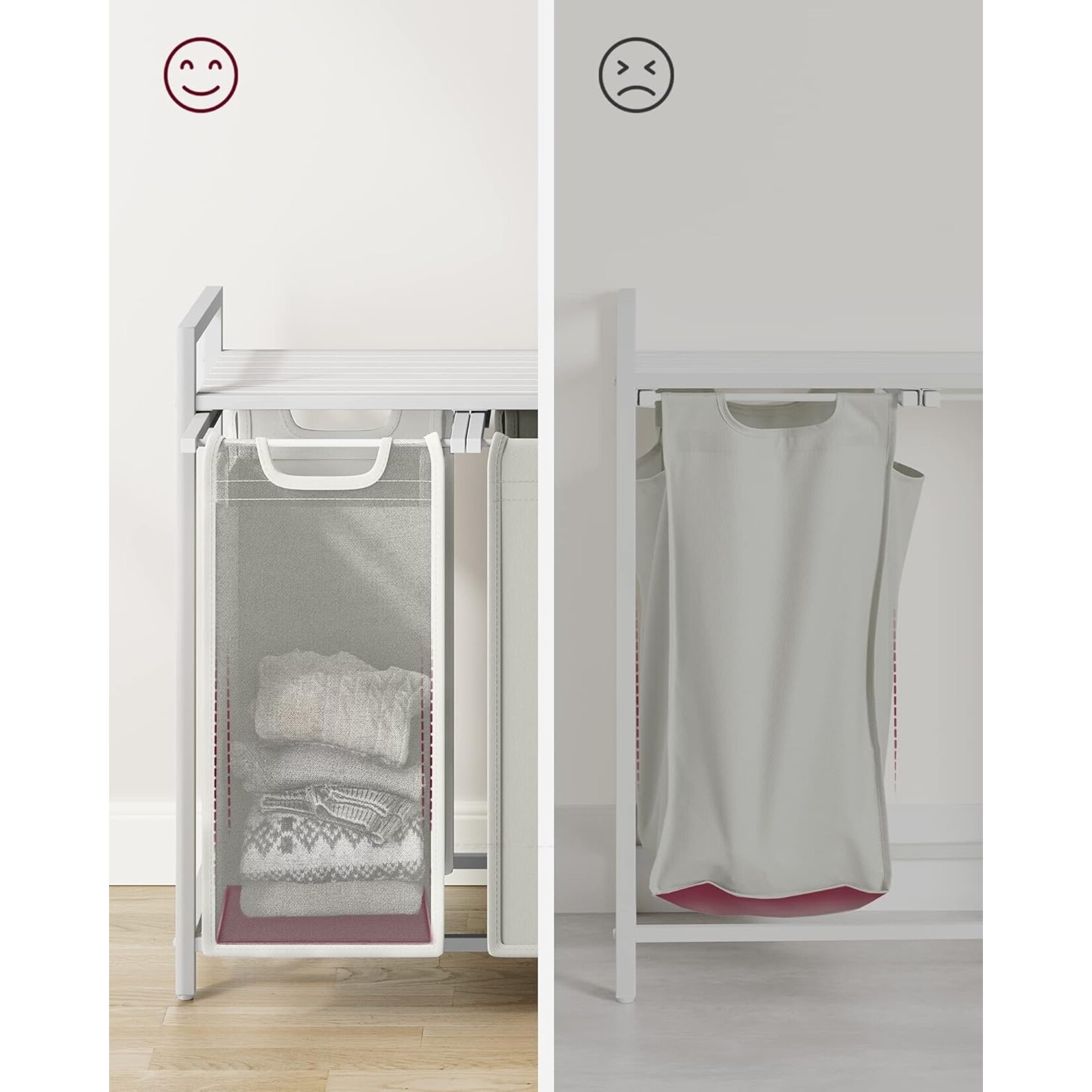 Parya Home Laundry Basket With 3 Compartments, Pull-out Laundry Sorter, Removable Laundry Bag, 3 X 38L, 92.5 X 33 X 72 Cm, White