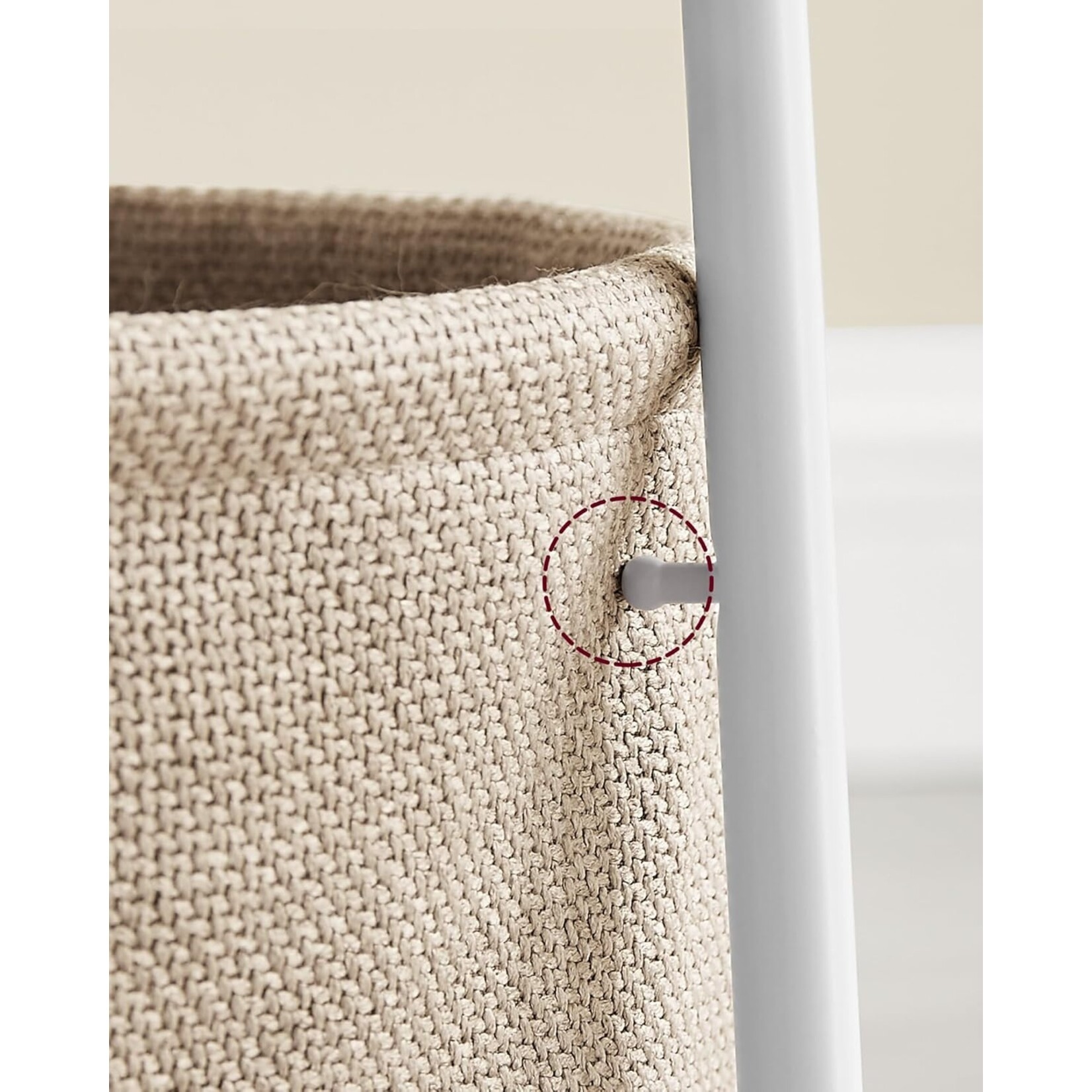 Parya Home Bijzettafel, ronde bijzettafel met stoffen mand, ruim, voor woonkamer, slaapkamer, nachtkastje, moderne stijl, wit en beige