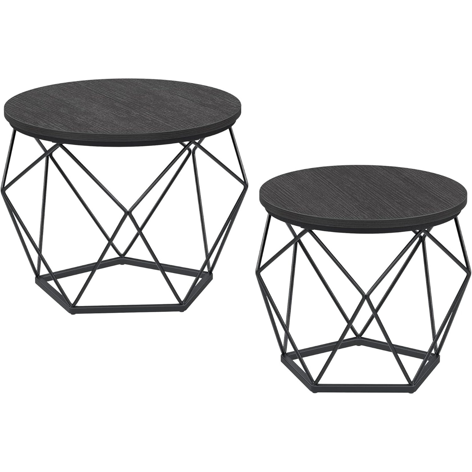 Parya Home Ronde salontafels, set van 2 bijzettafels, moderne stijl, afneembaar tafelblad, stalen frame, voor woonkamer, zwart