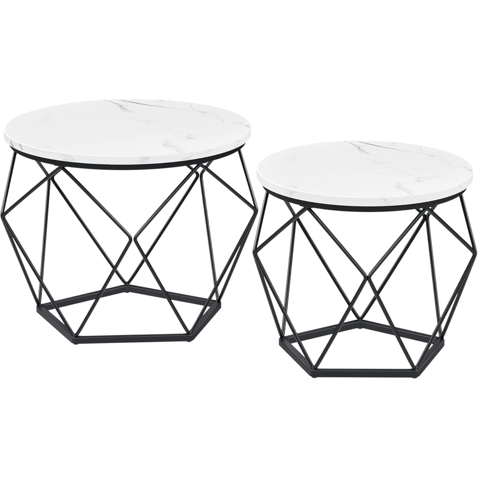 Parya Home Ronde salontafels, set van 2 bijzettafels, moderne stijl, afneembaar tafelblad, stalen frame, voor woonkamer, wit en zwart,