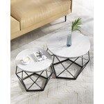 Parya Home Round coffee tables, set of 2 side tables, modern style, removable table top, steel frame, for living room, white and black,