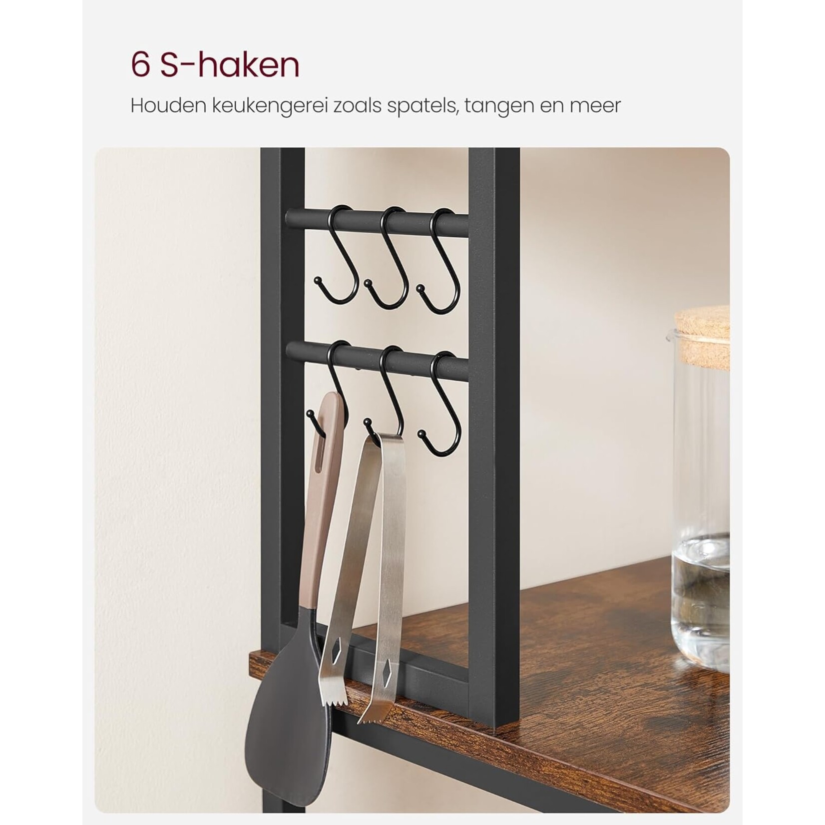 Bobbel Home Staand Keukenrek - Incl 6 planken en 6 haken - Industrieel Design - Bruin & Zwart