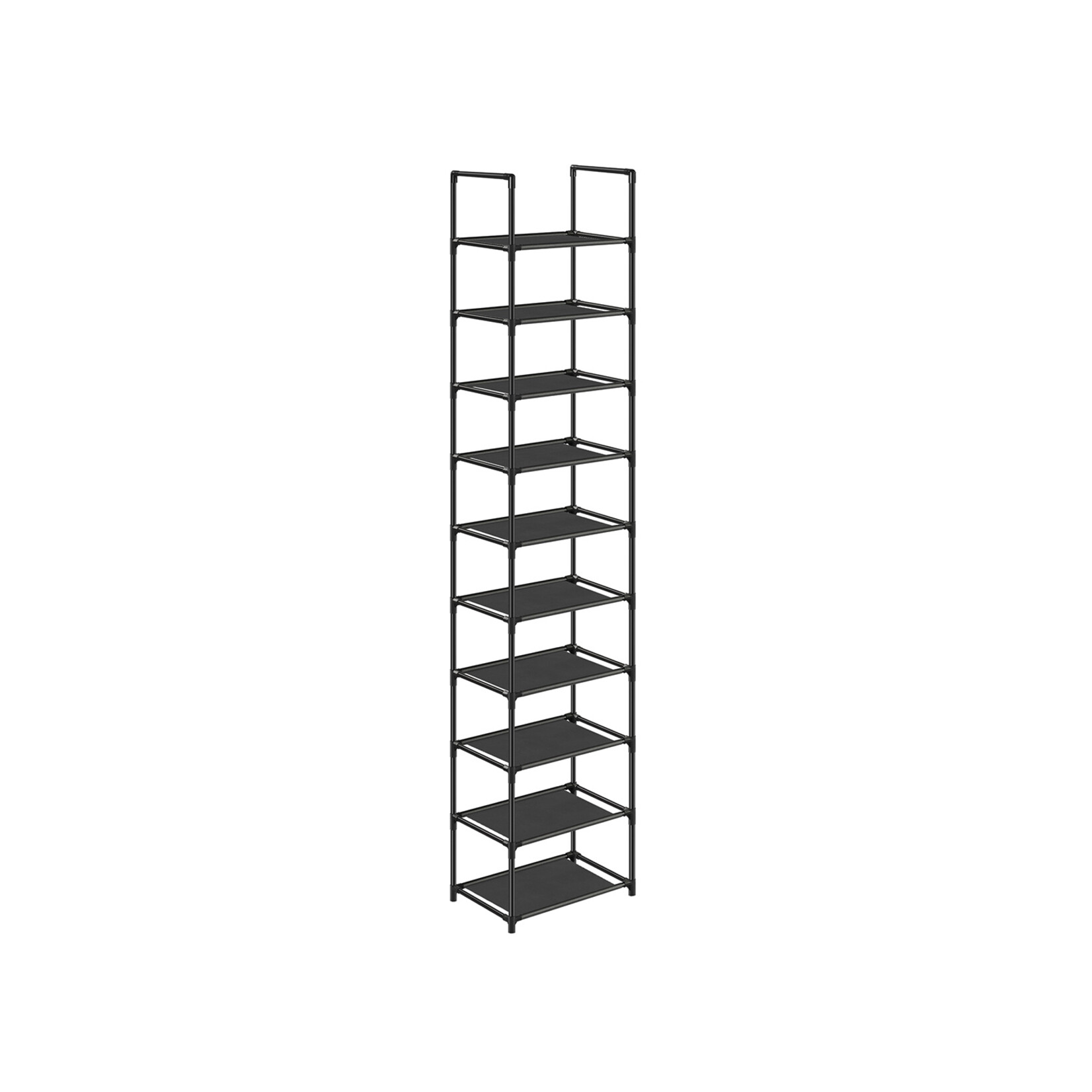 Shoe rack with 10 levels, shoe rack, 33 x 33 x 173 cm, metal frame, fleece fabric, for entryway, bedroom, black
