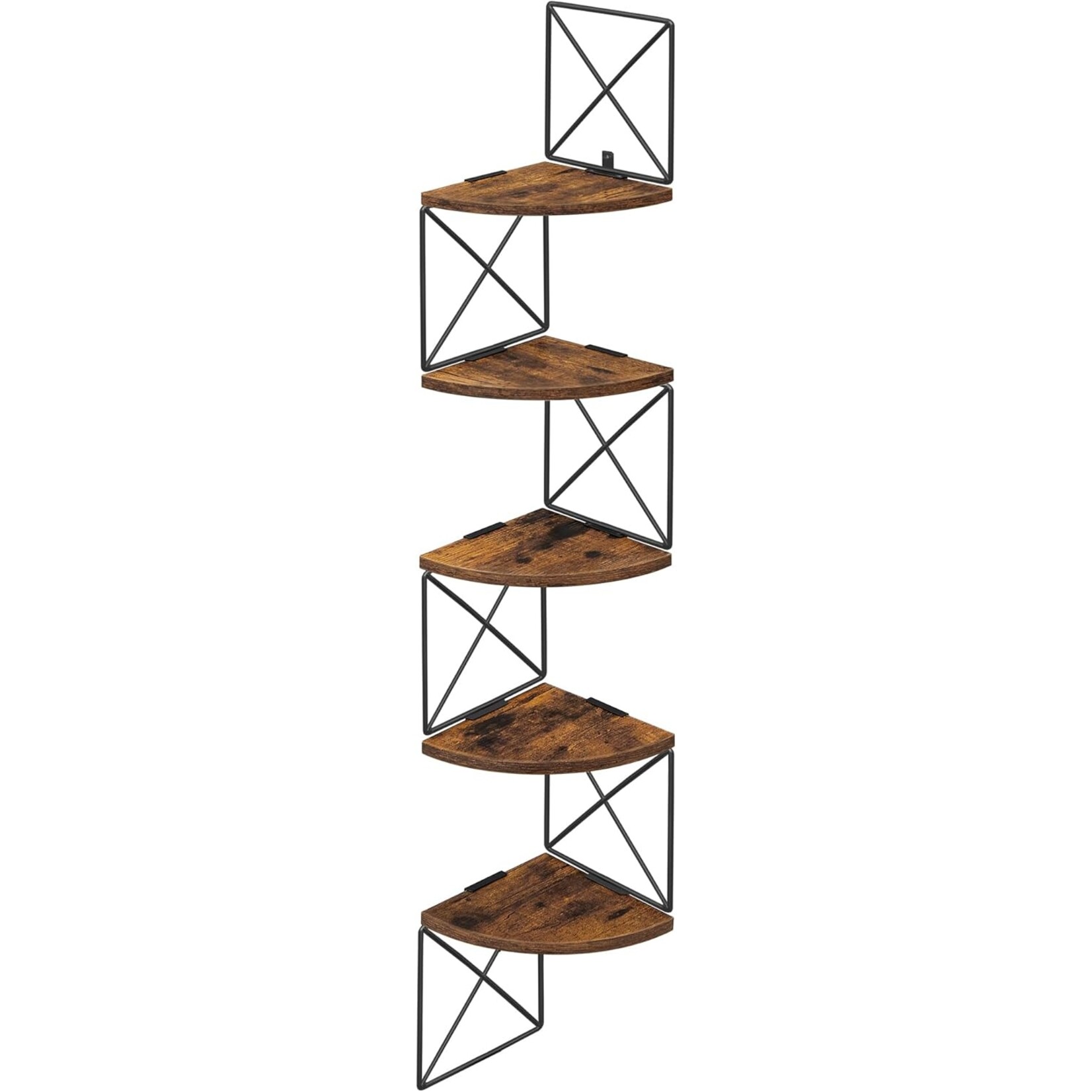 Parya Home Corner shelf, zigzag design bookcase, 5 tiers, 20 x 20 x 127.5 cm, for bedroom, study, living room, vintage brown-black