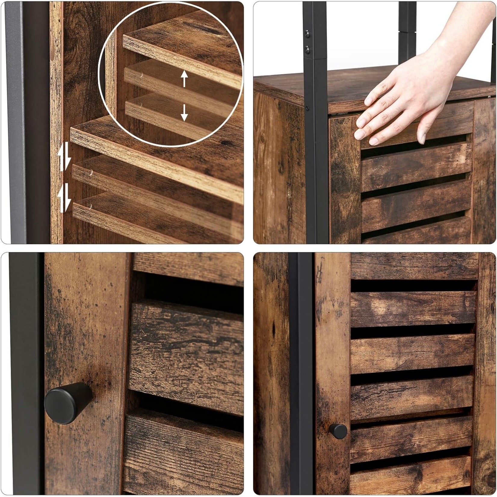 Parya Home Opbergkast - Staande Kast - Industrieel - Smalle Badkamer Kast - 3 Open Planken - 37 x 30 x 167 cm - Rustiek Bruin