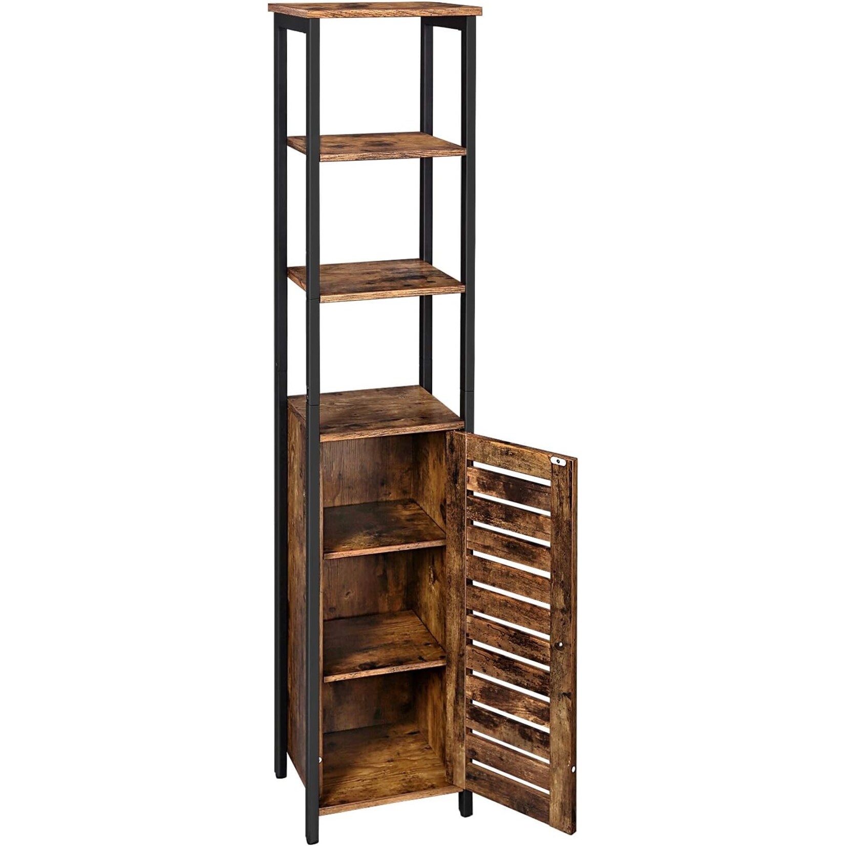 Parya Home Storage Cabinet - Standing Cabinet - Industrial - Narrow Bathroom Cabinet - 3 Open Shelves - 37 x 30 x 167 cm - Rustic Brown