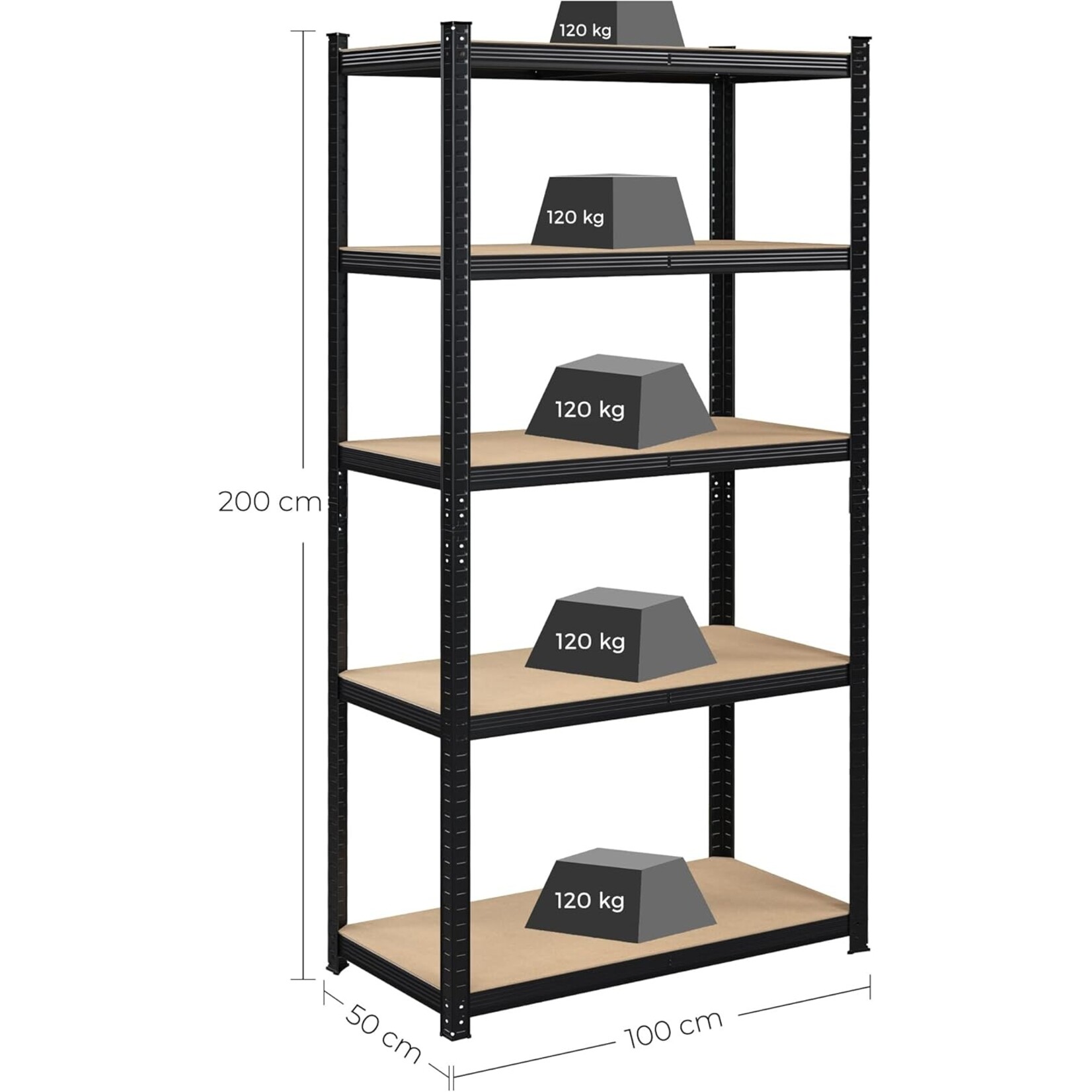 Bobbel Home Bobbel Home - Shelving unit -Adjustable shelves - 200x100x50cm - 875 kg - Black