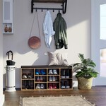 Vintage Shoe Bench with Upholstery - Shoe Rack with 10 Compartments for Entrance