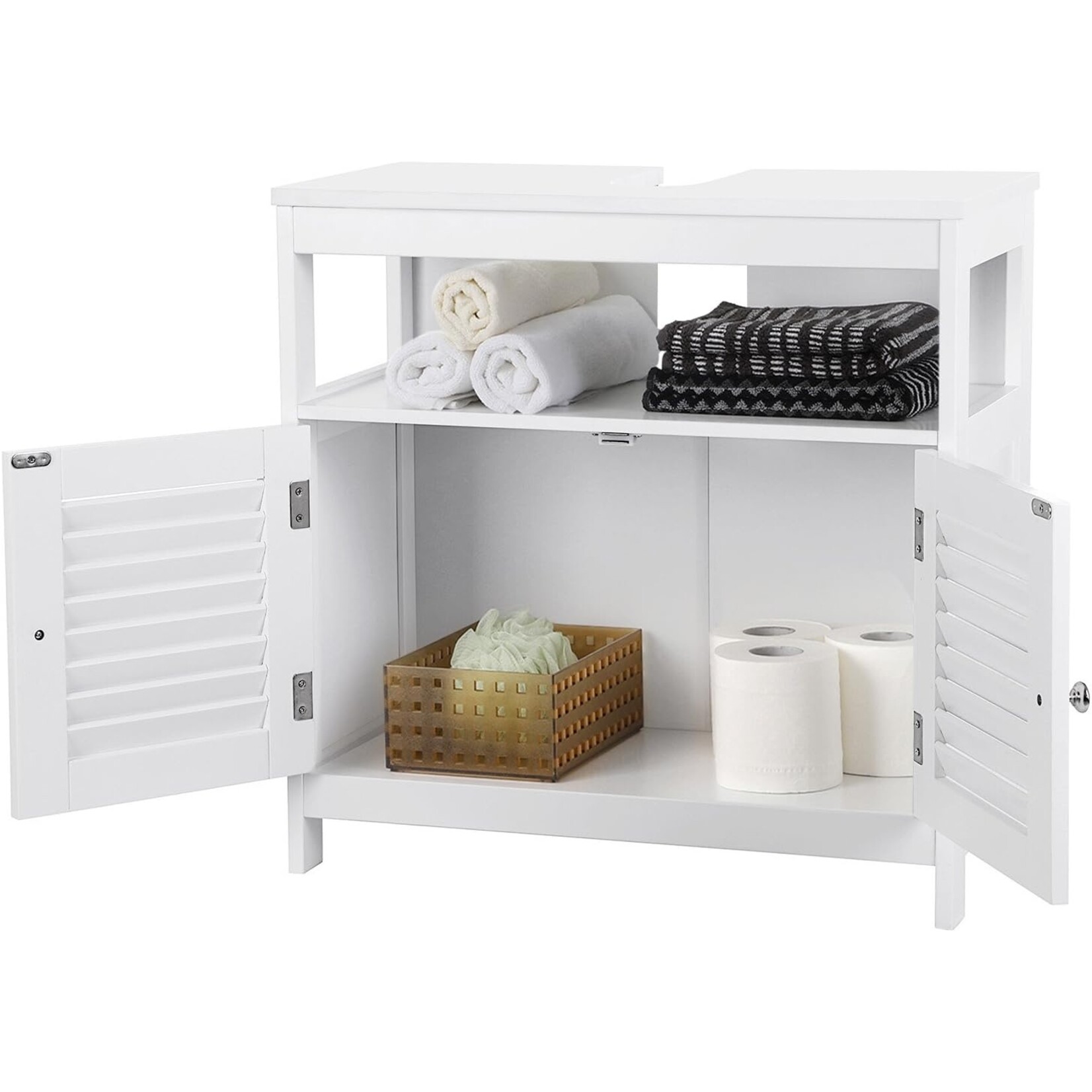 Parya Home Sink base cabinet, base cabinet without sink, storage, lots of storage, bathroom cabinet with slatted doors, 2 compartments, white, 60 x 60 x 30 cm (W x H x D)