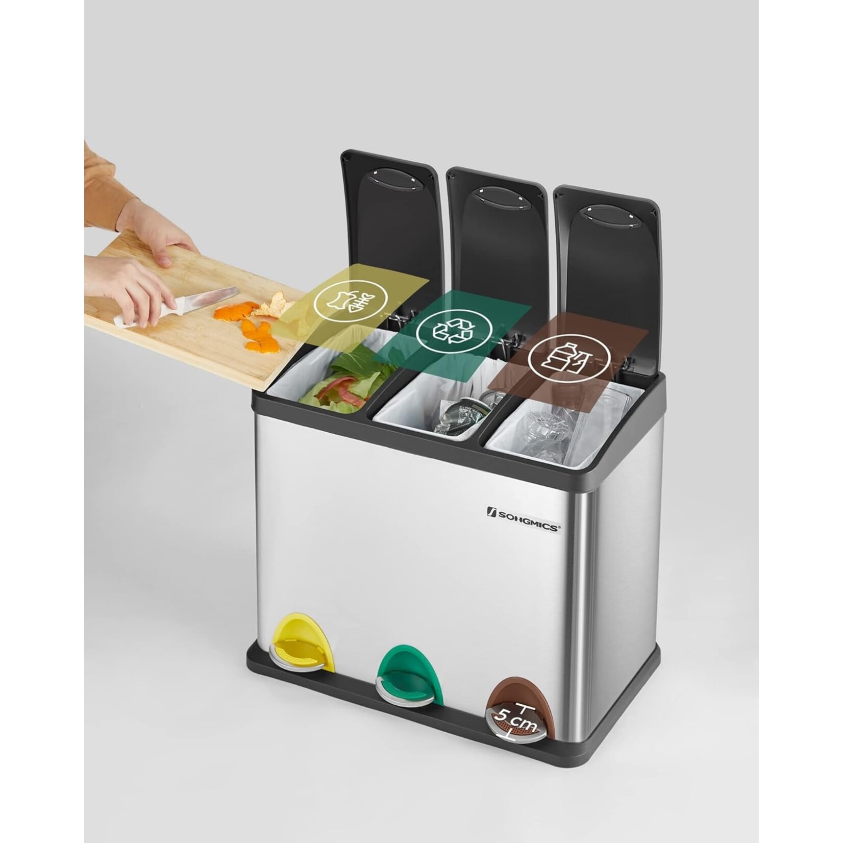 Parya Home Parya Home vuilnisbak afvalbak met binnenemmer afvalscheidingssystemen pedaalemmer RVS (24 liter 3x8L)