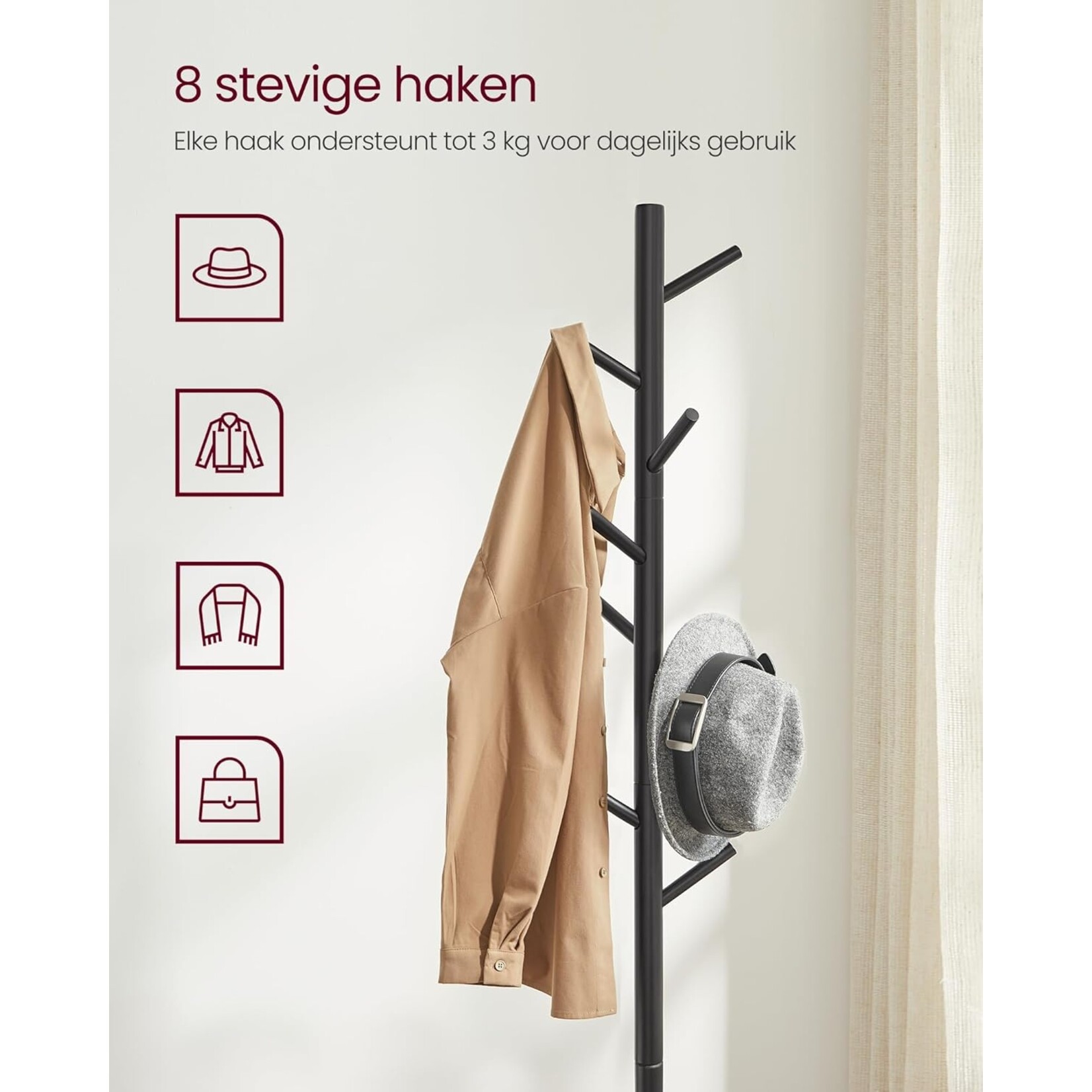 Parya Home coat rack - 8 hooks - black