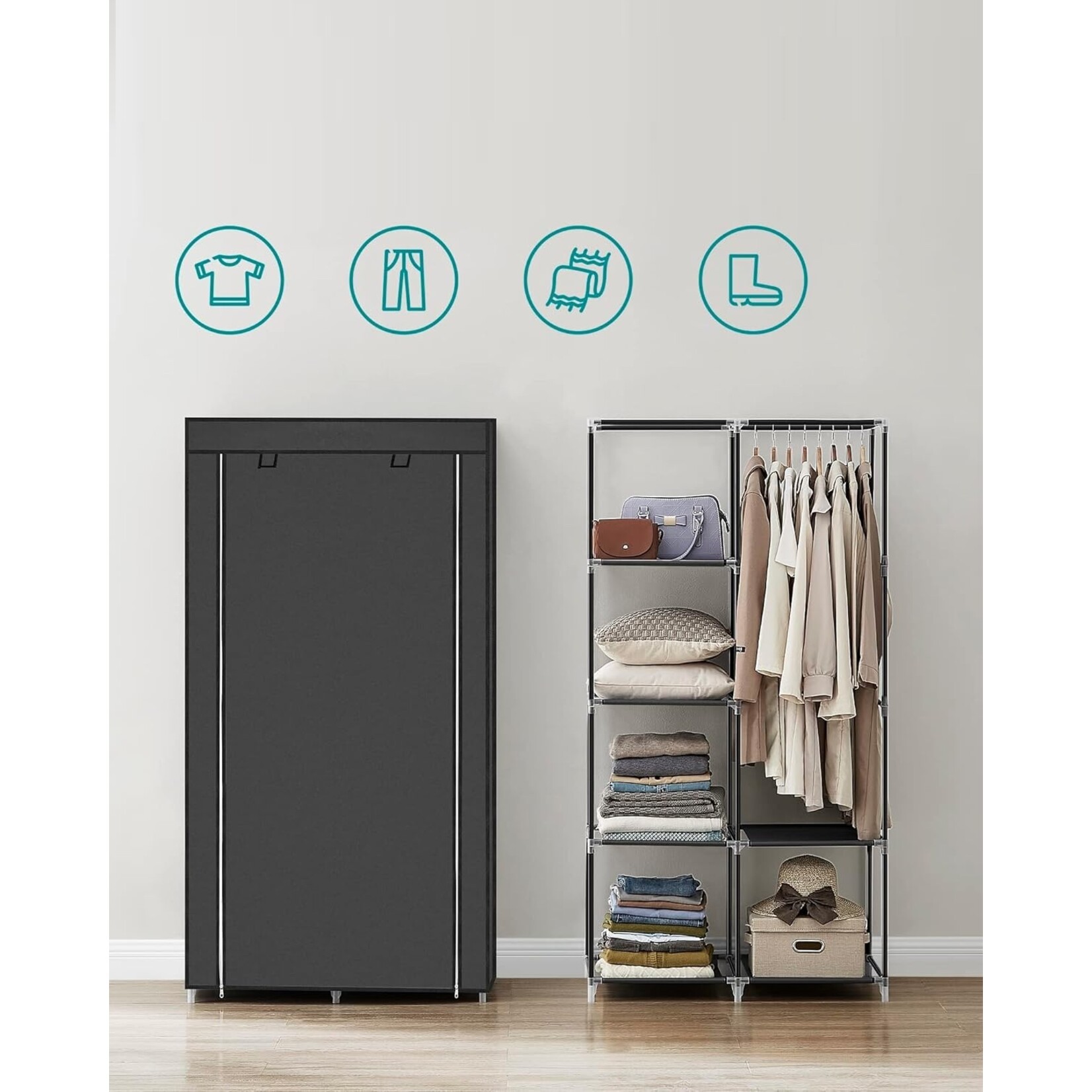 Bobbel Home Garderobekast XL - Kledingkast - Opvouwbare Garderobekast Zwart