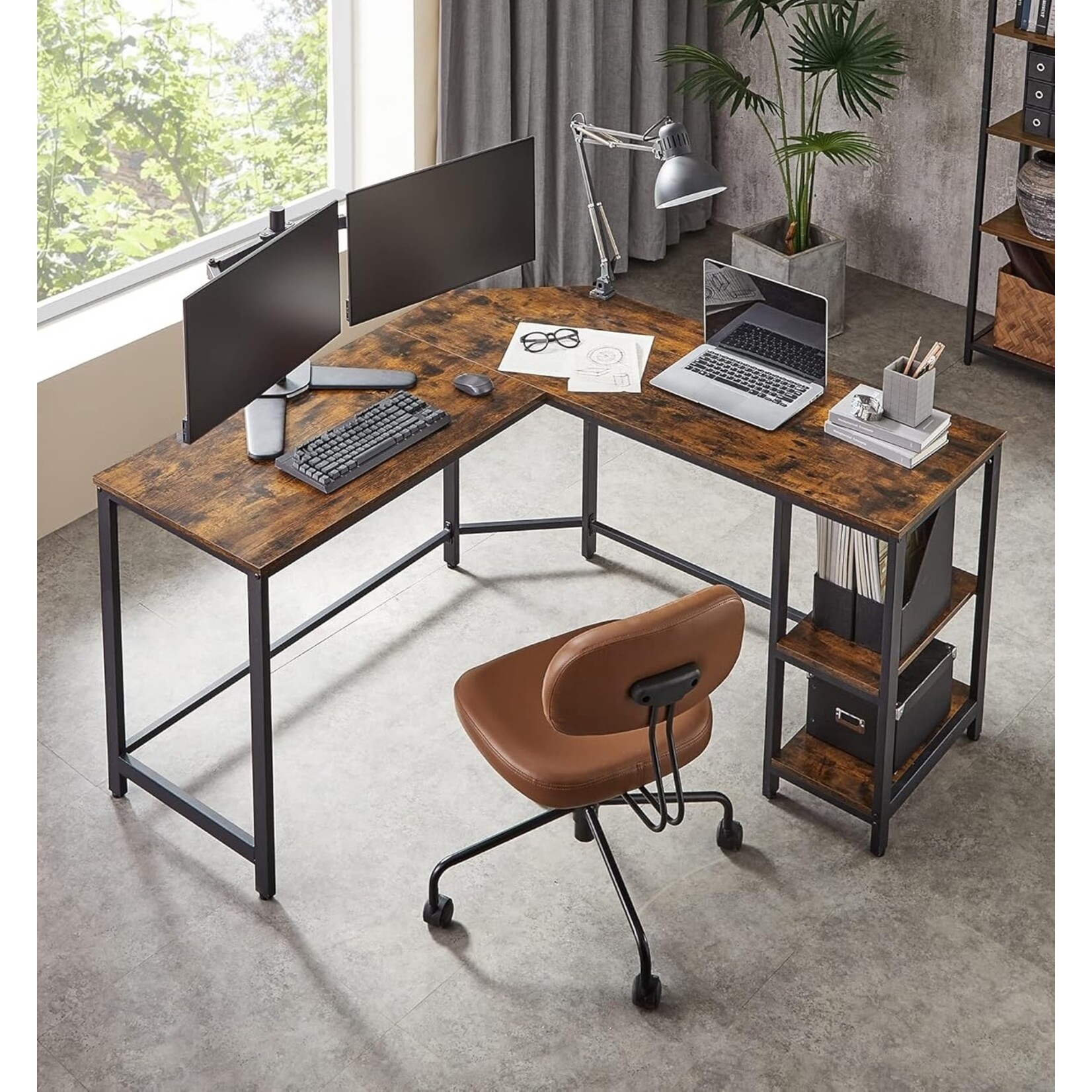 Bobbel Home Industrial Corner Desk - L-shaped - MDF / Metal