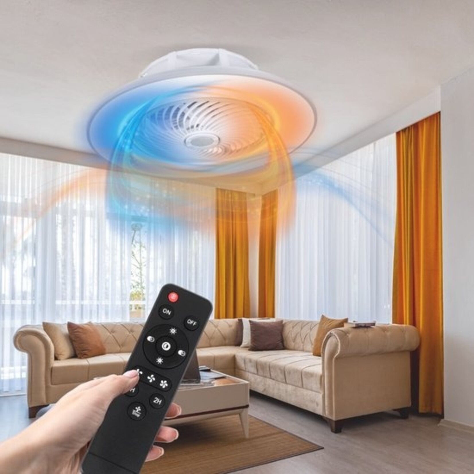 QECK!® Ceiling fan - Ceiling fan - with lighting - energy efficient - hot & cold air - silent - with remote control - summer and winter function - Ø52 cm