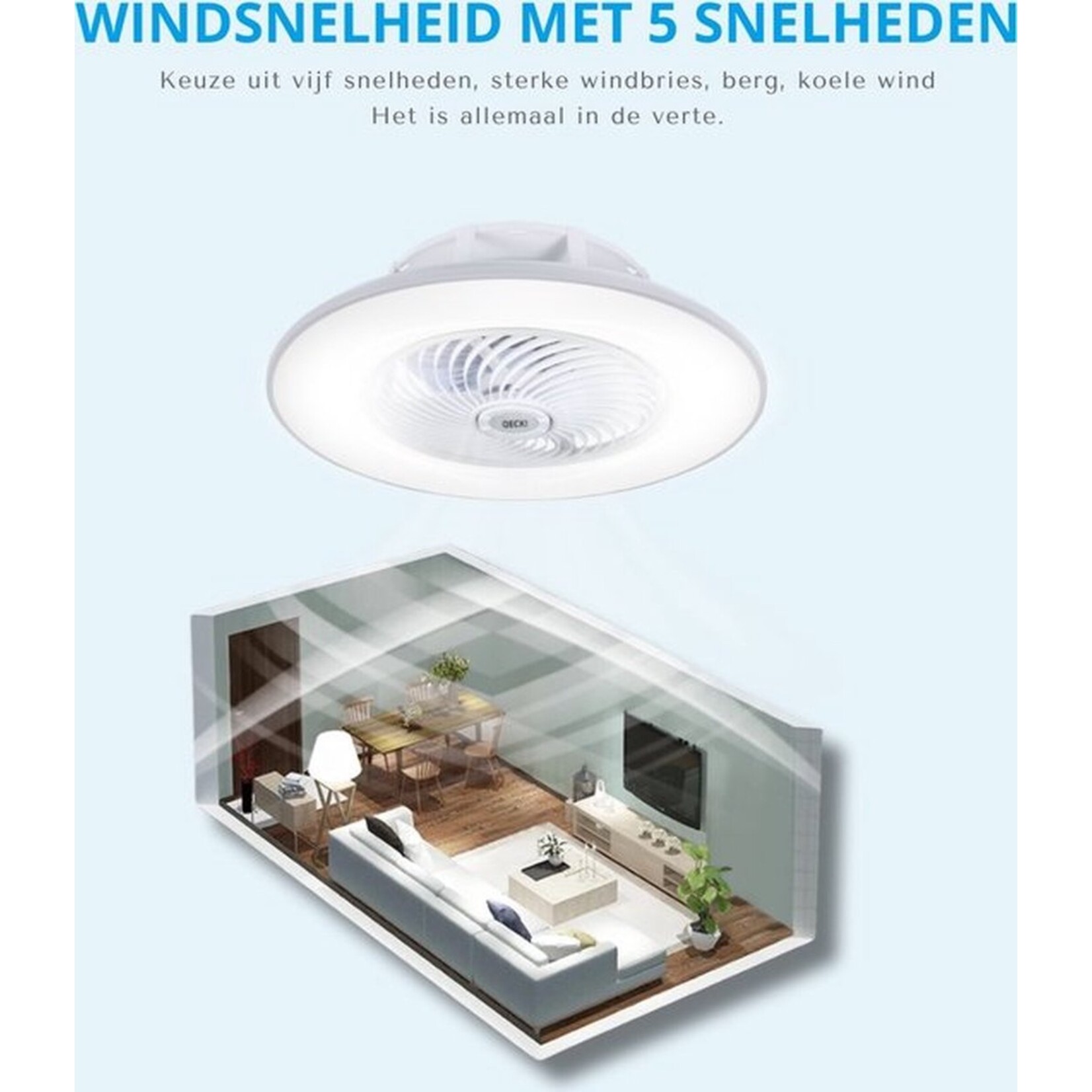 QECK!® Plafonventilator - Plafondventilator - met Verlichting – Energiezuinig – Warme&Koude Lucht – Geruisloos – met Afstandsbediening – Zomer en Winter Functie - Ø52 cm