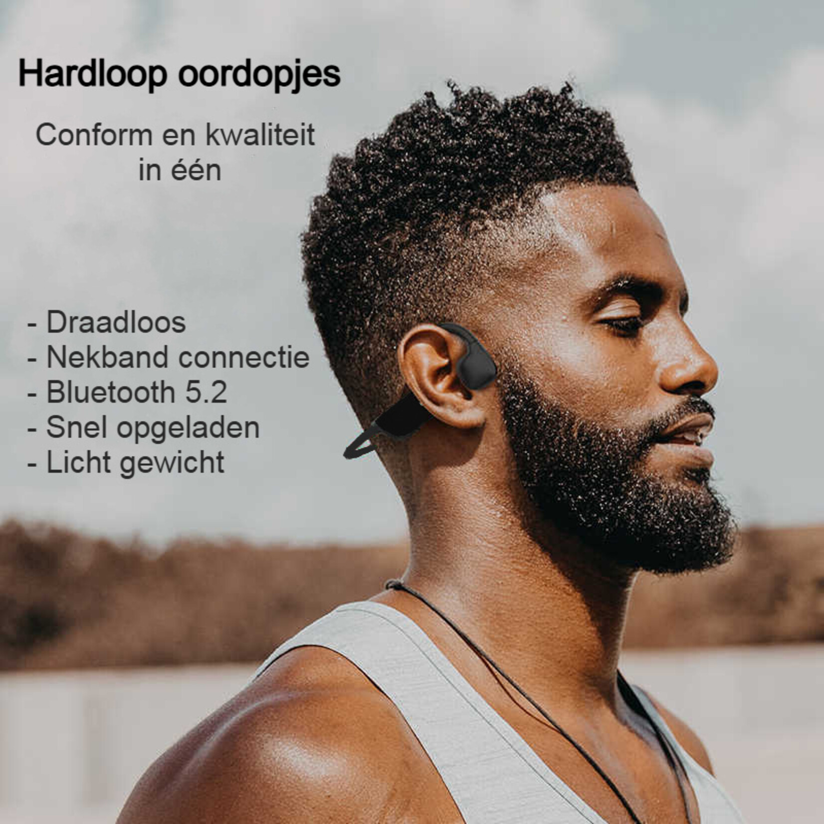 Dutch Wanted Dutch Wanted- Bone AS22 - Running -  Sports headphones - Sports earphones - Wireless earbuds - With microphone - Waterproof and Sweatproof-  Sports headphones - Running earphones - Wireless