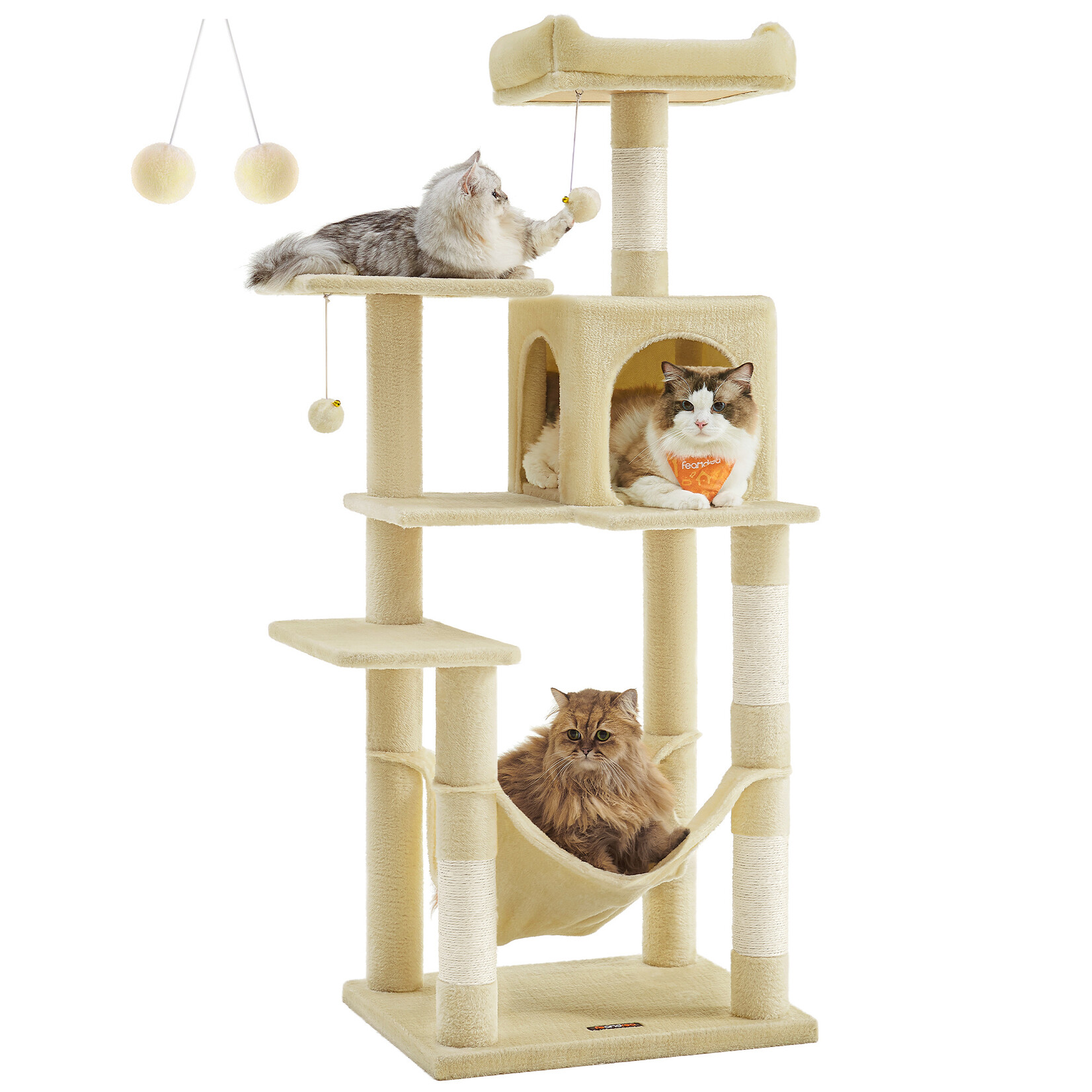 Bobbel Home Bobbel Home - krabpaal - 143 cm - stabiele krabpaal met kattenhuis - Multi level- Beige