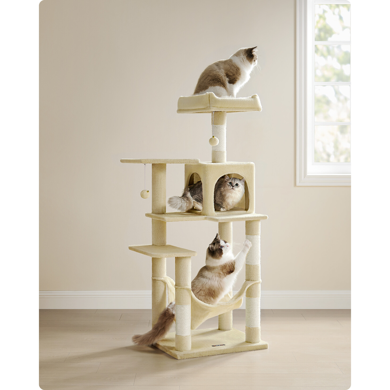 Bobbel Home Bobbel Home - cat tree - 143 cm - stable cat tree with cat house - Multi level- Beige