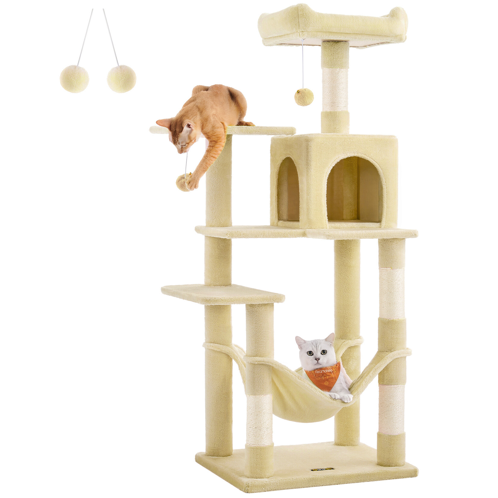 Bobbel Home Bobbel Home - krabpaal - 143 cm - stabiele krabpaal met kattenhuis - Multi level- Beige