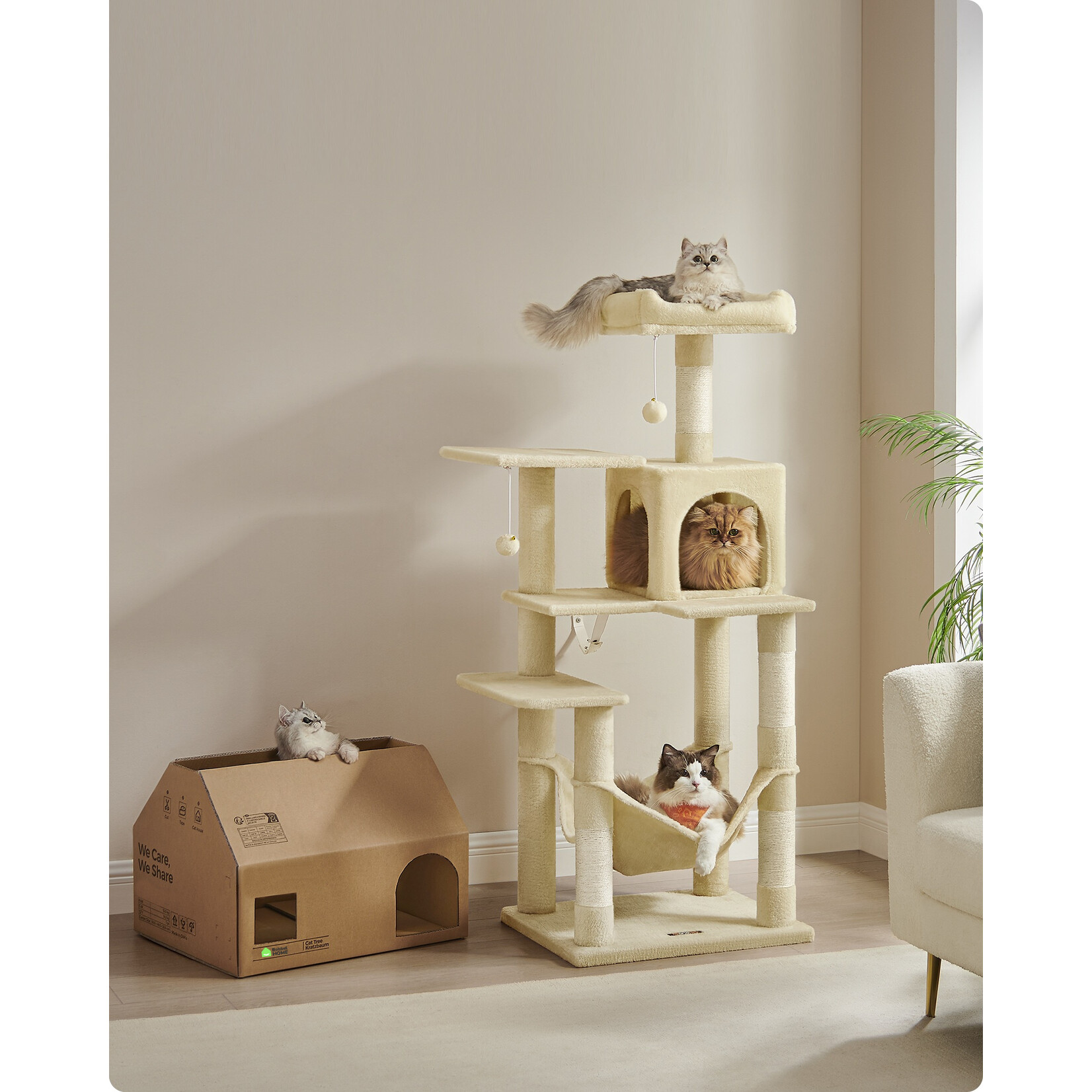 Bobbel Home Bobbel Home - cat tree - 143 cm - stable cat tree with cat house - Multi level- Beige