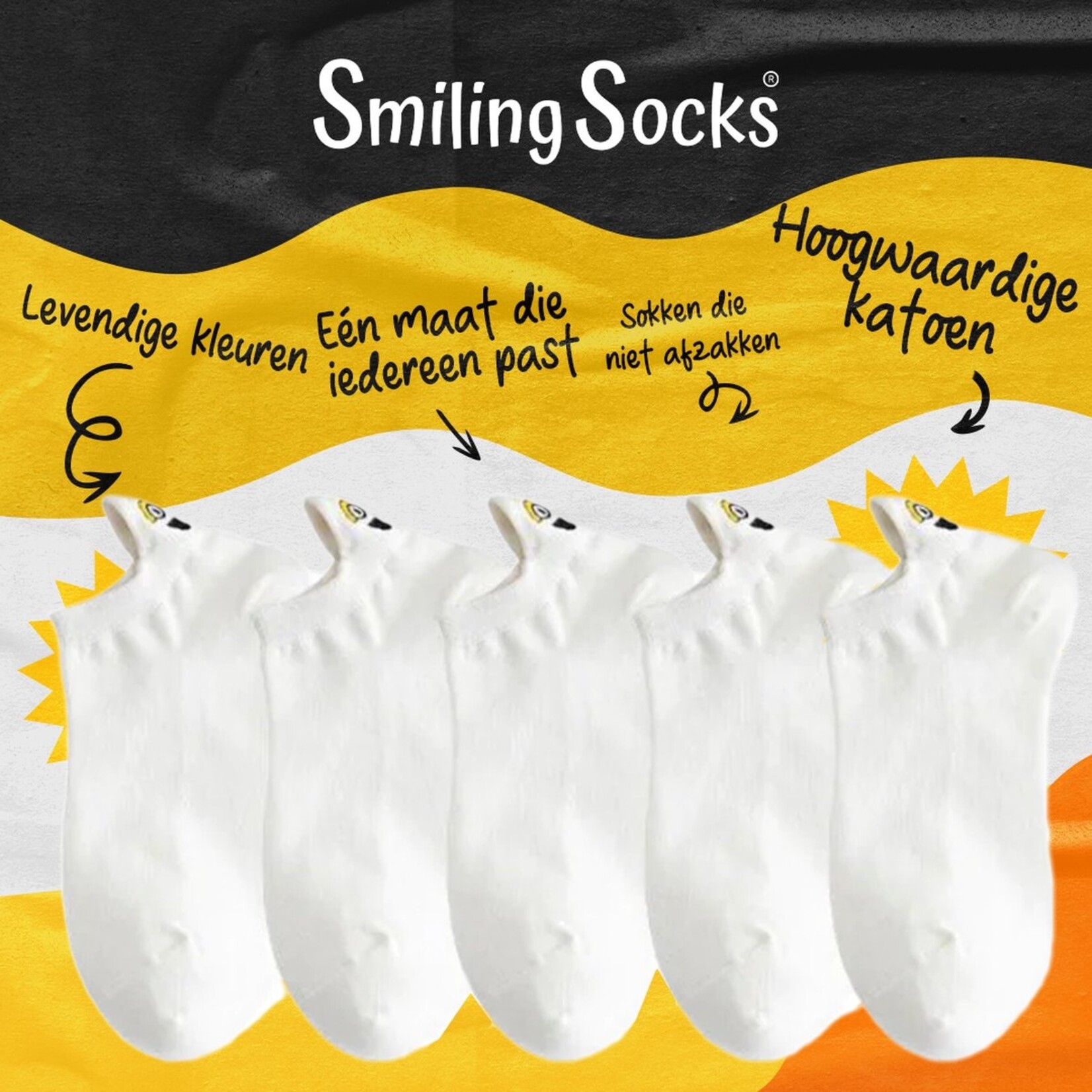 Parya Smiling Socks® 10-Pack - Fun Socks - Female/Male - Size 42-48 - Funny socks - Cotton - Gift for her - Non-slip socks - One size socks - White