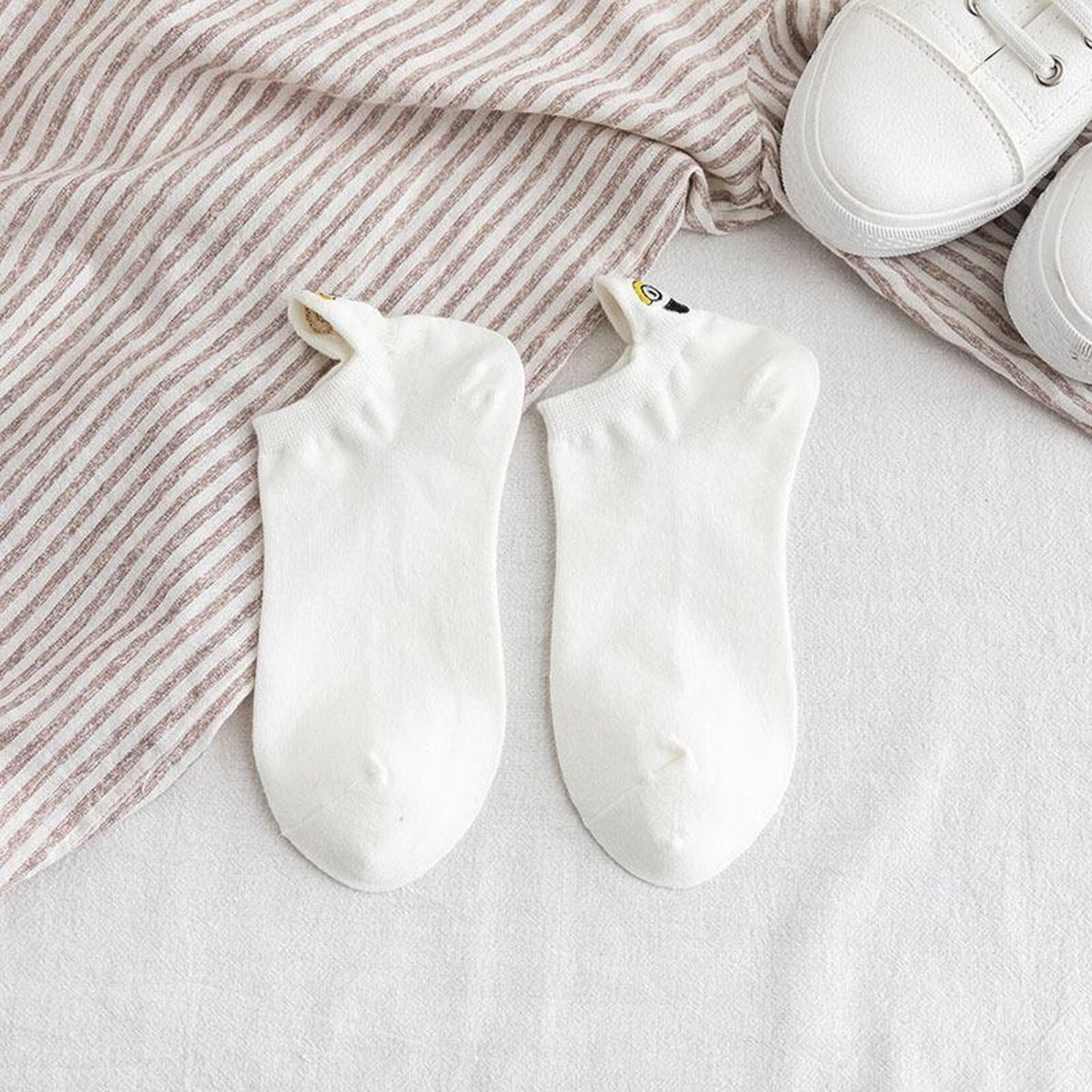 Parya Smiling Socks® 10-Pack - Leuke sokken - Vrouw/Man - Maat 42-48 - Grappige sokken - Katoen - Cadeau voor haar - Antislip sokken - One size sokken - Wit